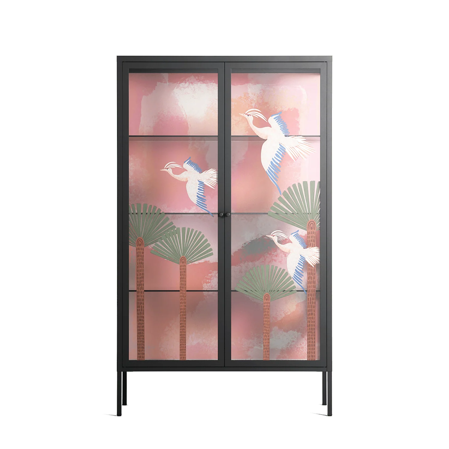 Abstract Cranes And Palms - Cabinet - Raissa Oltmanns - Antracite - Overlay Glass