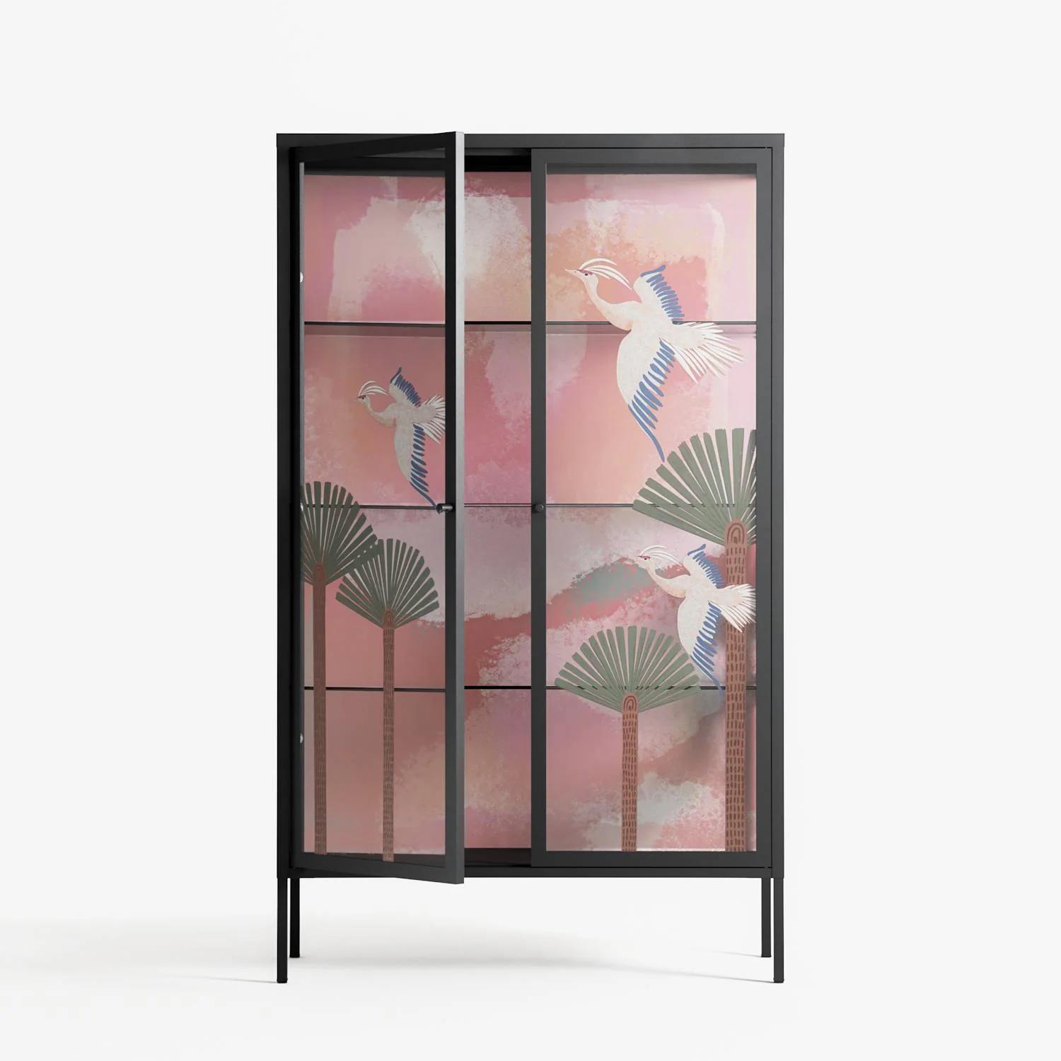 Abstract Cranes And Palms - Cabinet - Raissa Oltmanns - Antracite - Overlay Glass - Image 3