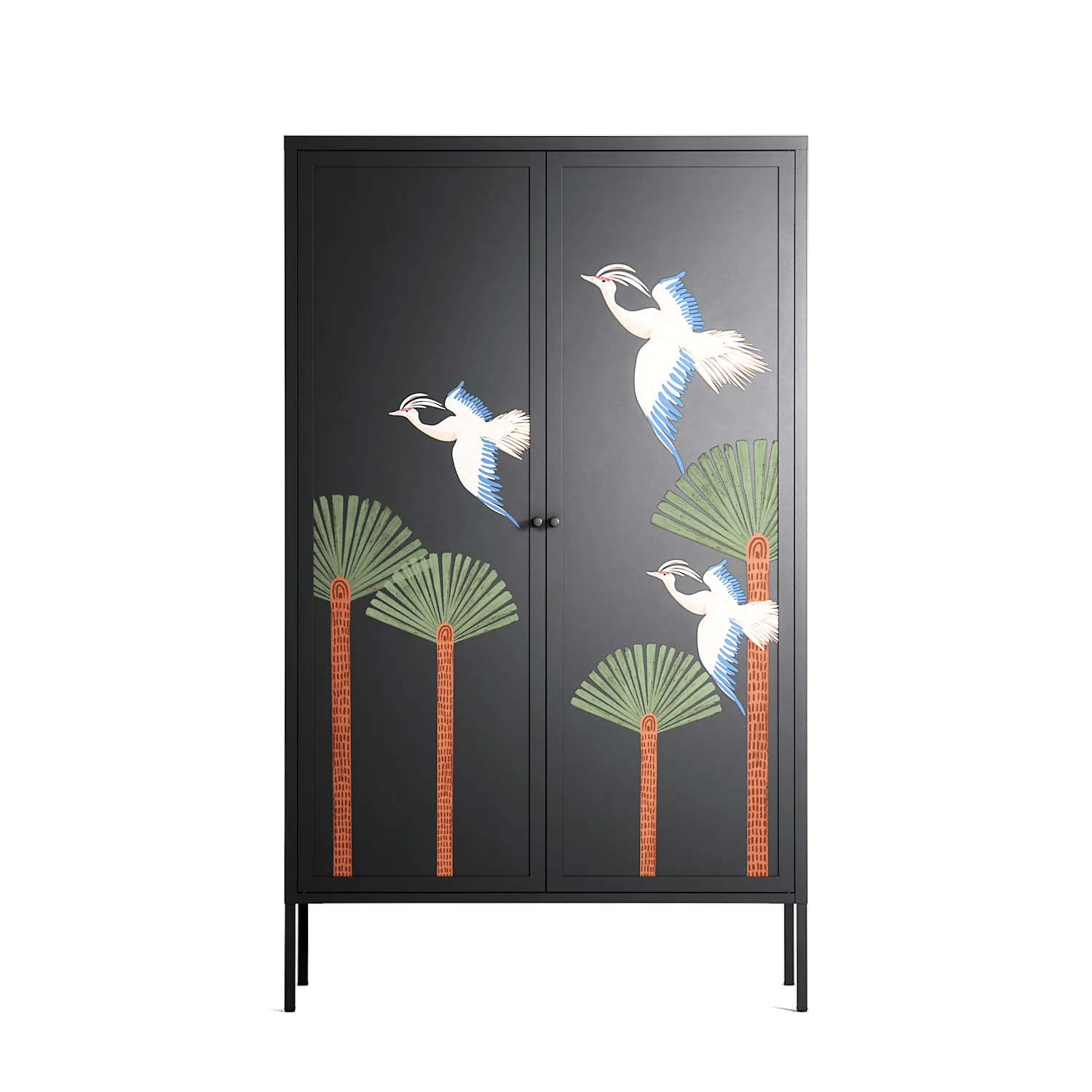 Abstract Cranes And Palms - Cabinet - Raissa Oltmanns - Antracite - Overlay Metal