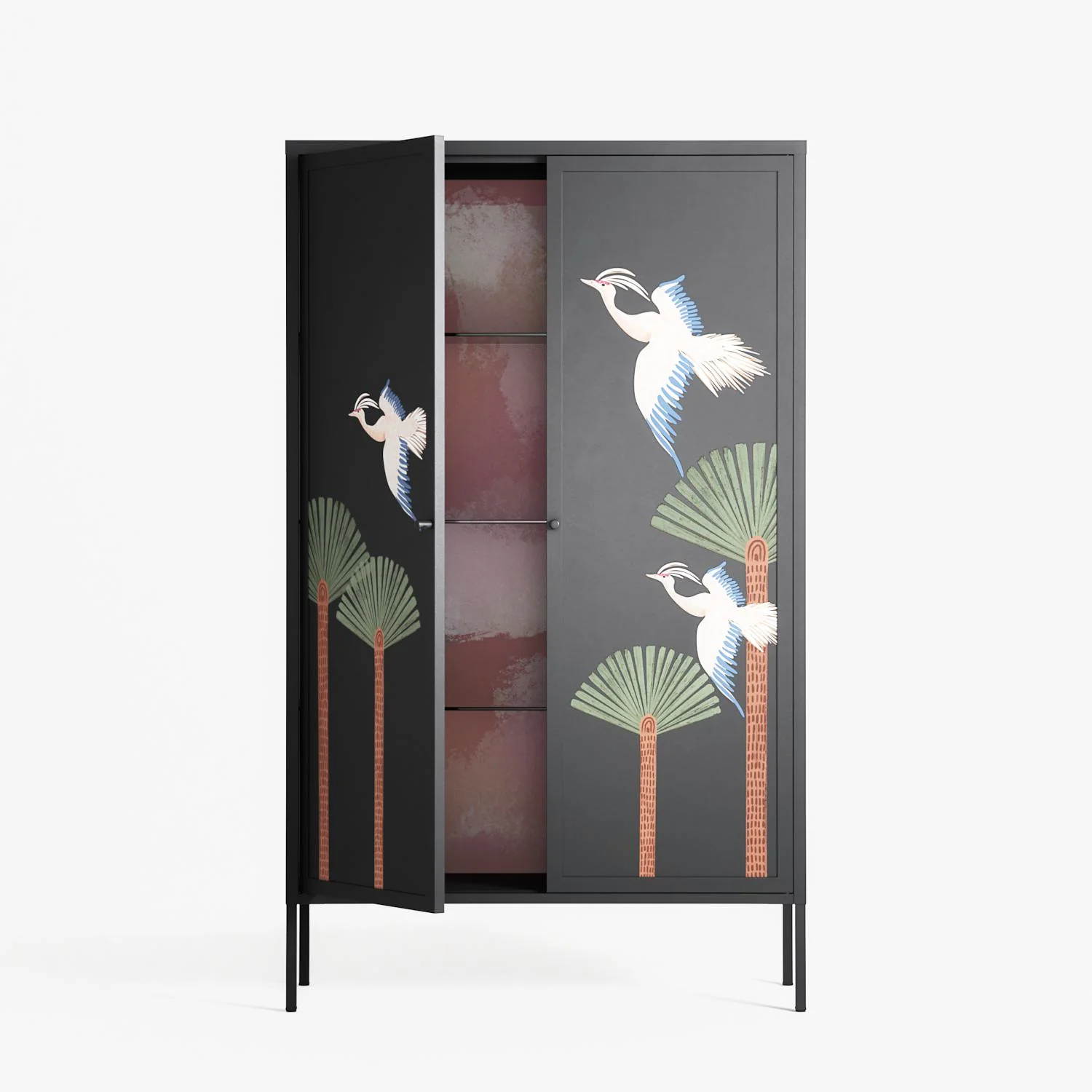 Abstract Cranes And Palms - Cabinet - Raissa Oltmanns - Antracite - Overlay Metal - Image 3