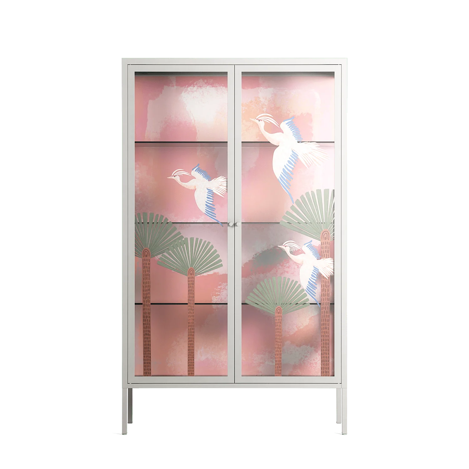 Abstract Cranes And Palms - Cabinet - Raissa Oltmanns - Chalk - Overlay Glass