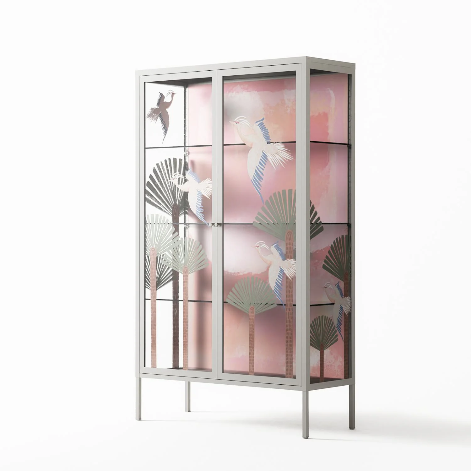Abstract Cranes And Palms - Cabinet - Raissa Oltmanns - Chalk - Overlay Glass - Image 2