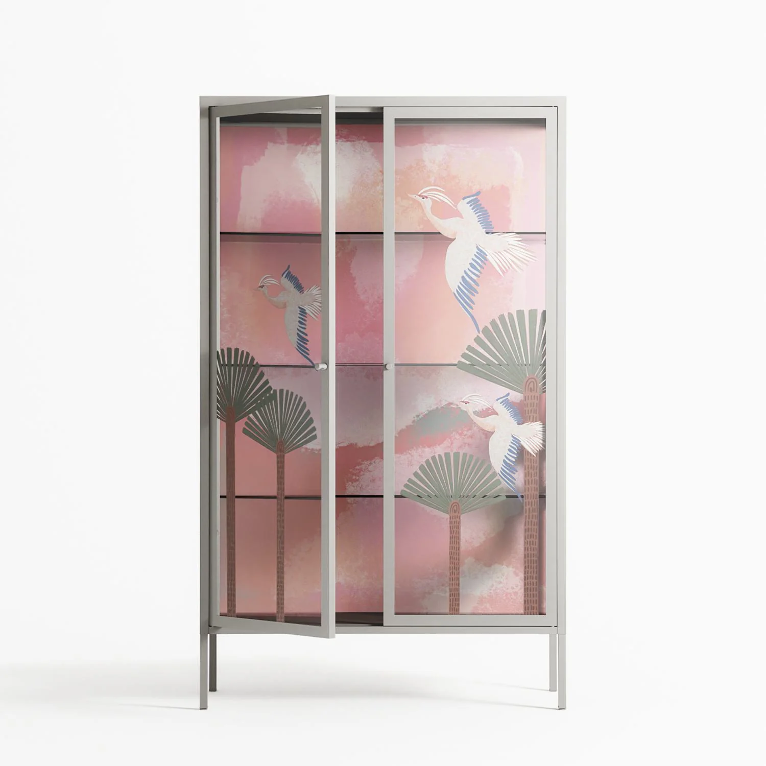 Abstract Cranes And Palms - Cabinet - Raissa Oltmanns - Chalk - Overlay Glass - Image 3