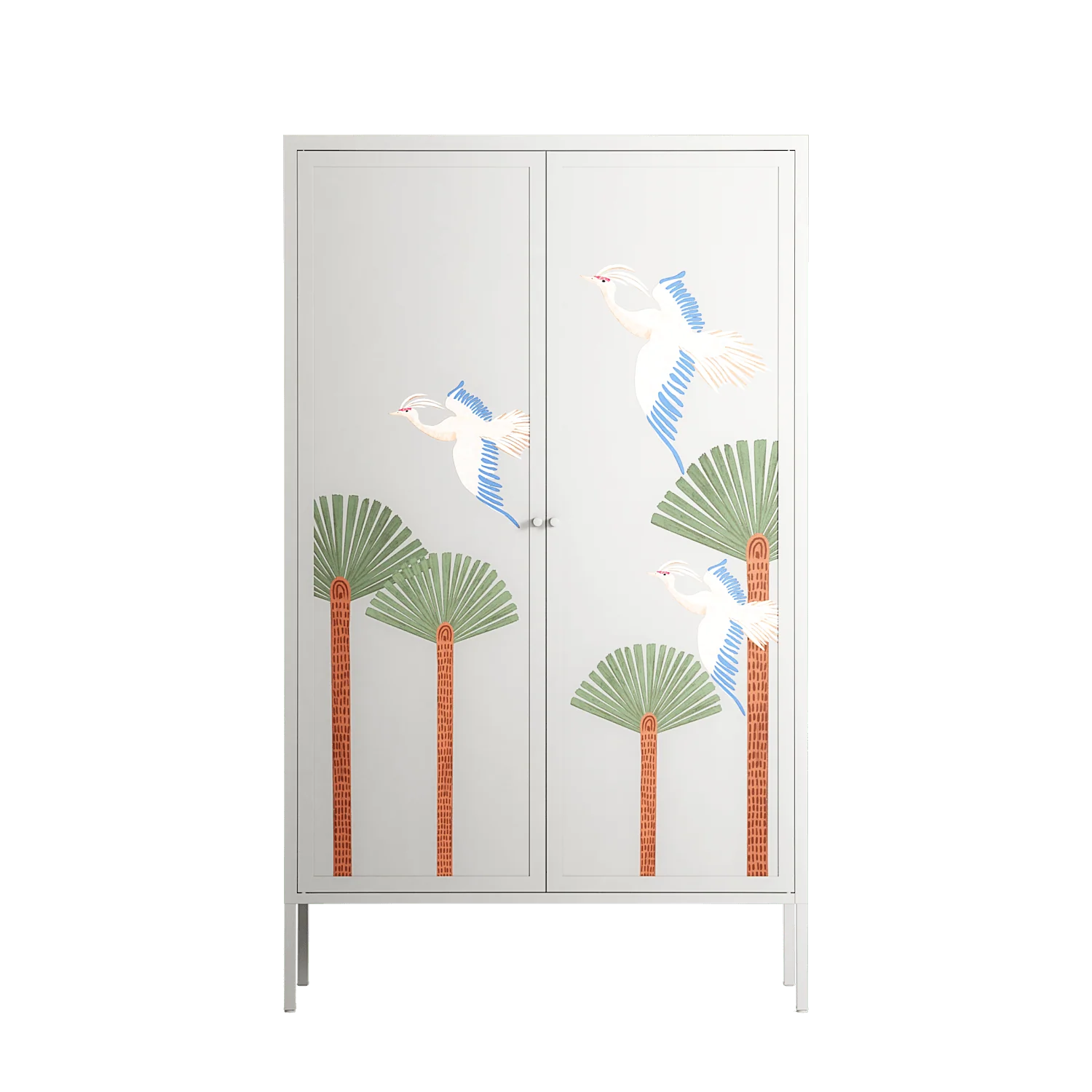 Abstract Cranes And Palms - Cabinet - Raissa Oltmanns - Chalk - Overlay Metal