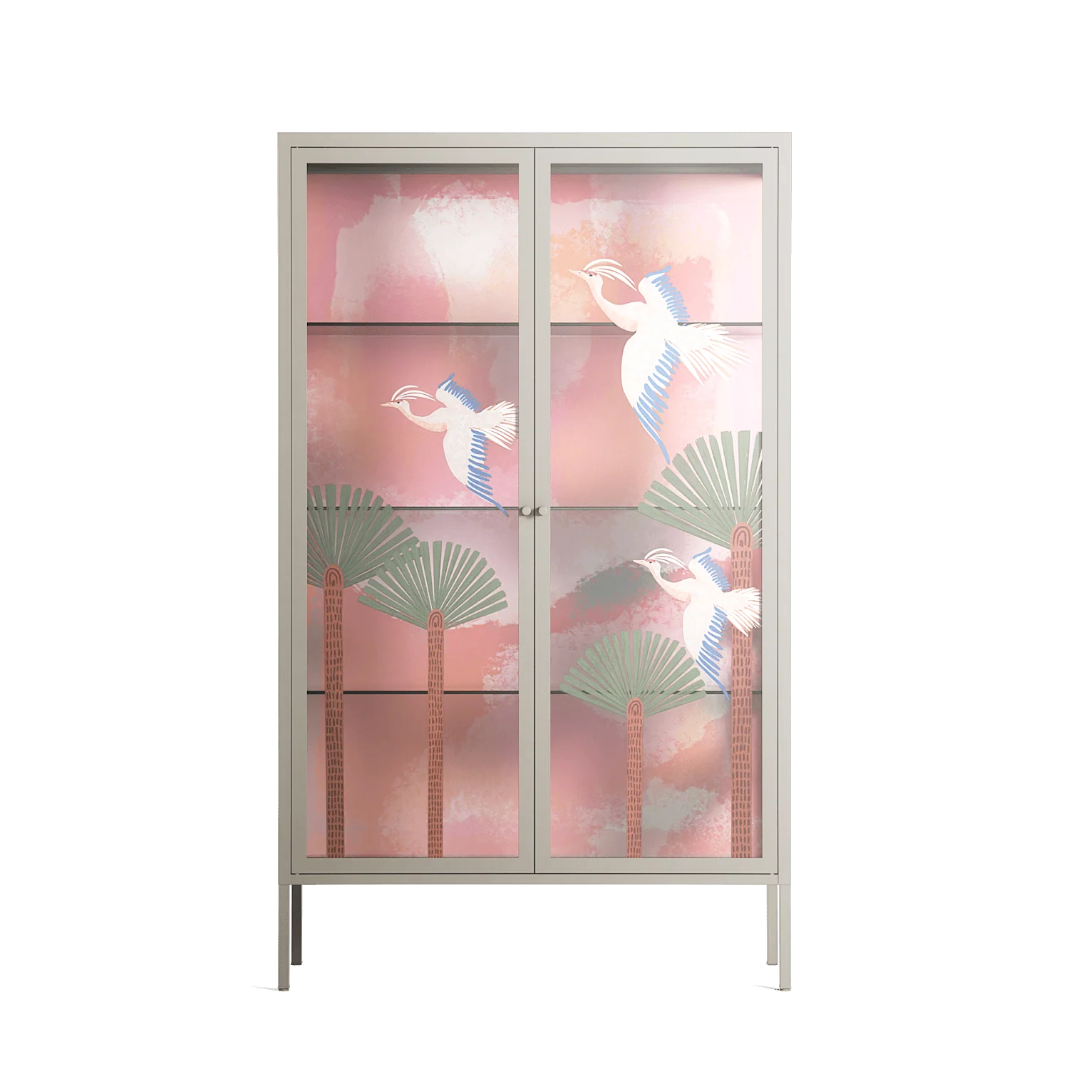 Abstract Cranes And Palms - Cabinet - Raissa Oltmanns - Pebble - Overlay Glass