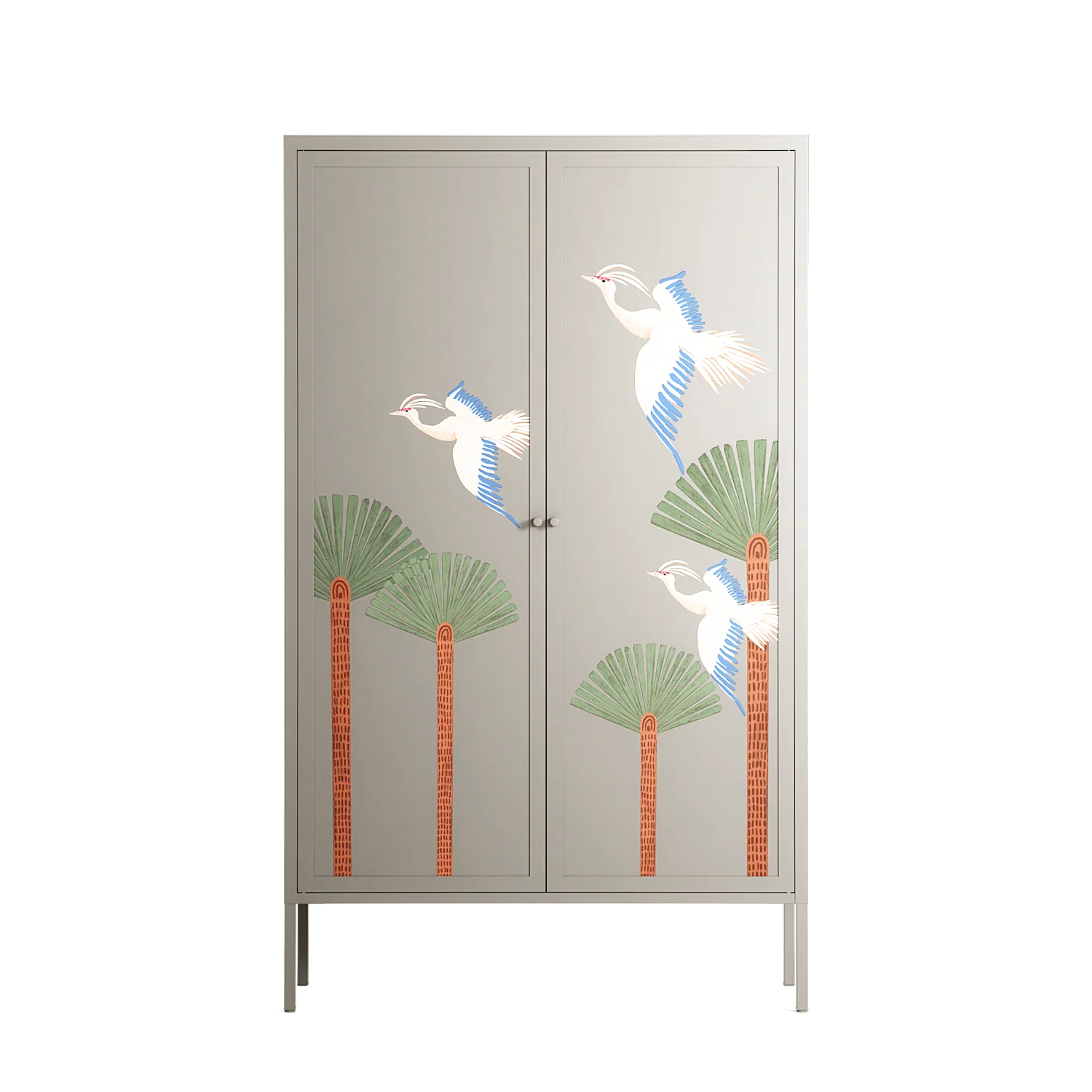 Abstract Cranes And Palms - Cabinet - Raissa Oltmanns - Pebble - Overlay Metal