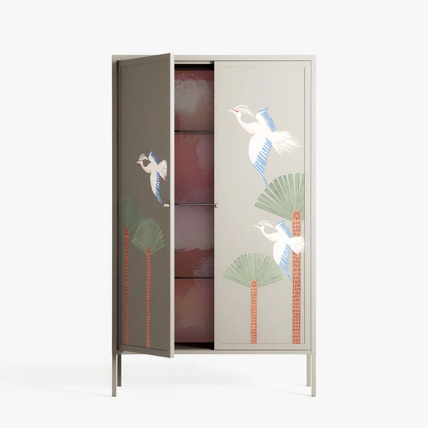 Abstract Cranes And Palms - Cabinet - Raissa Oltmanns - Pebble - Overlay Metal - Image 3