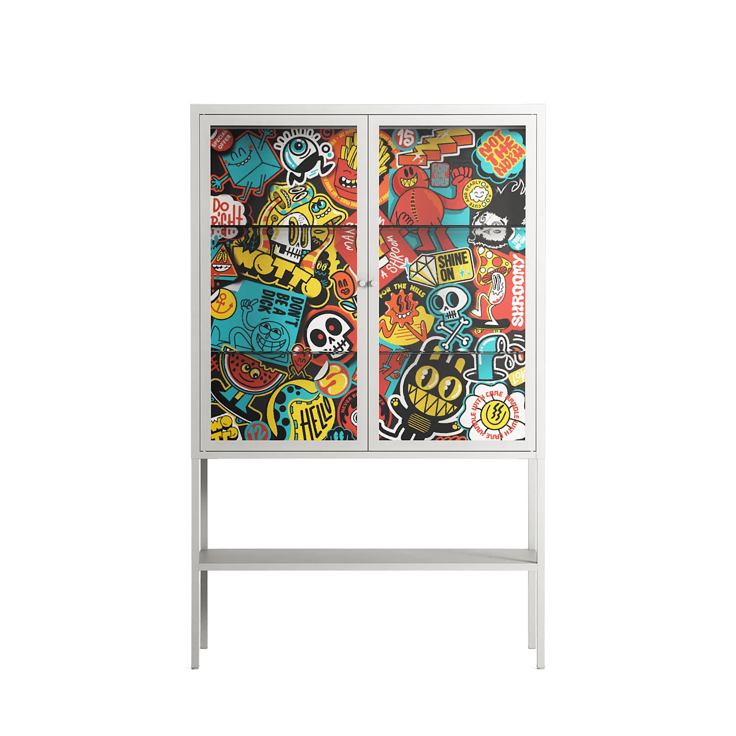 All The Stickers - Loft Cabinet - Craig Watkins - Chalk - Clear glass