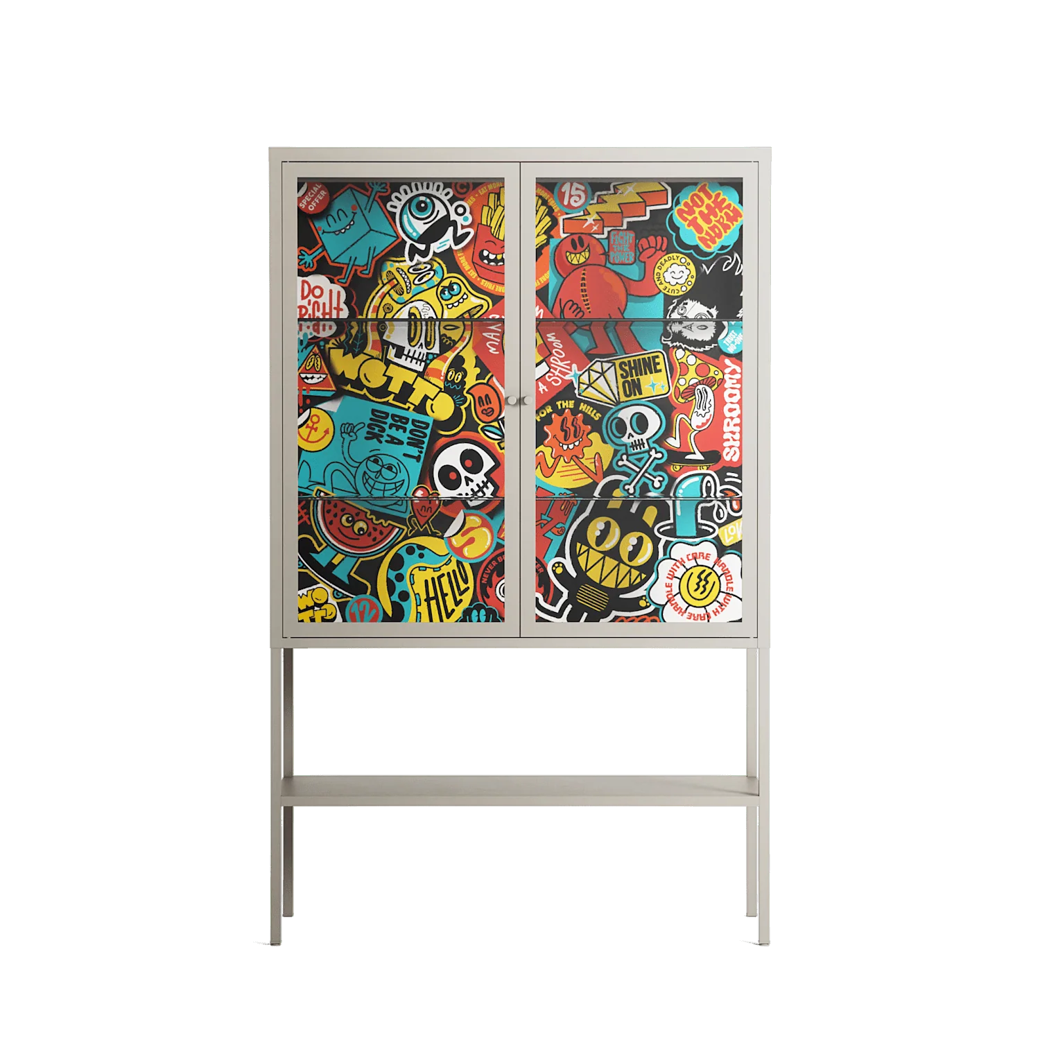 All The Stickers - Loft Cabinet - Craig Watkins - Pebble - Clear glass