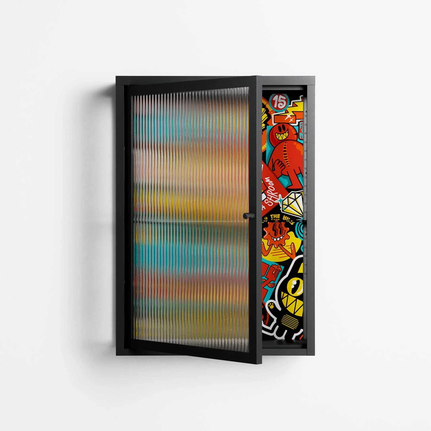 All The Stickers - Wall Cabinet - Craig Watkins - Antracite - Reeded glass - Image 2
