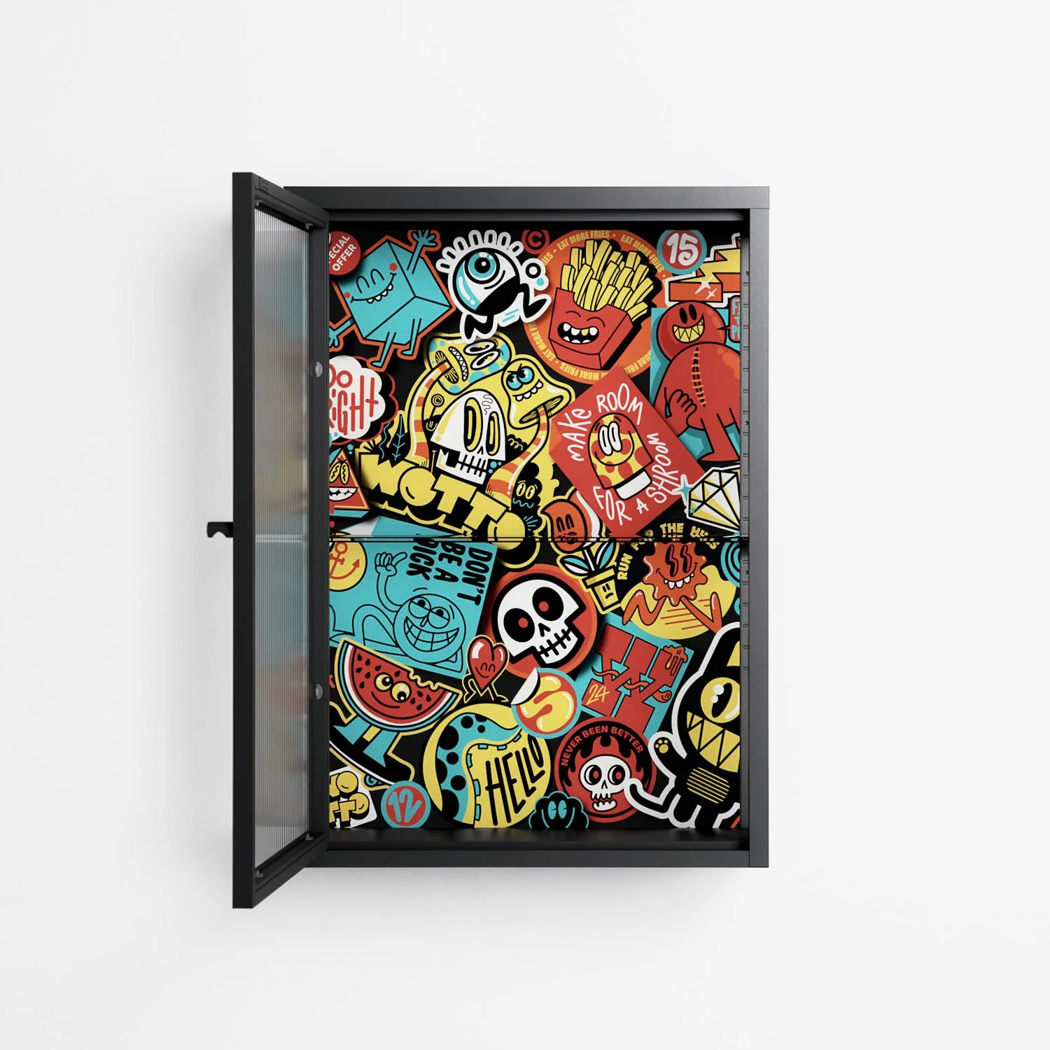 All The Stickers - Wall Cabinet - Craig Watkins - Antracite - Reeded glass - Image 3