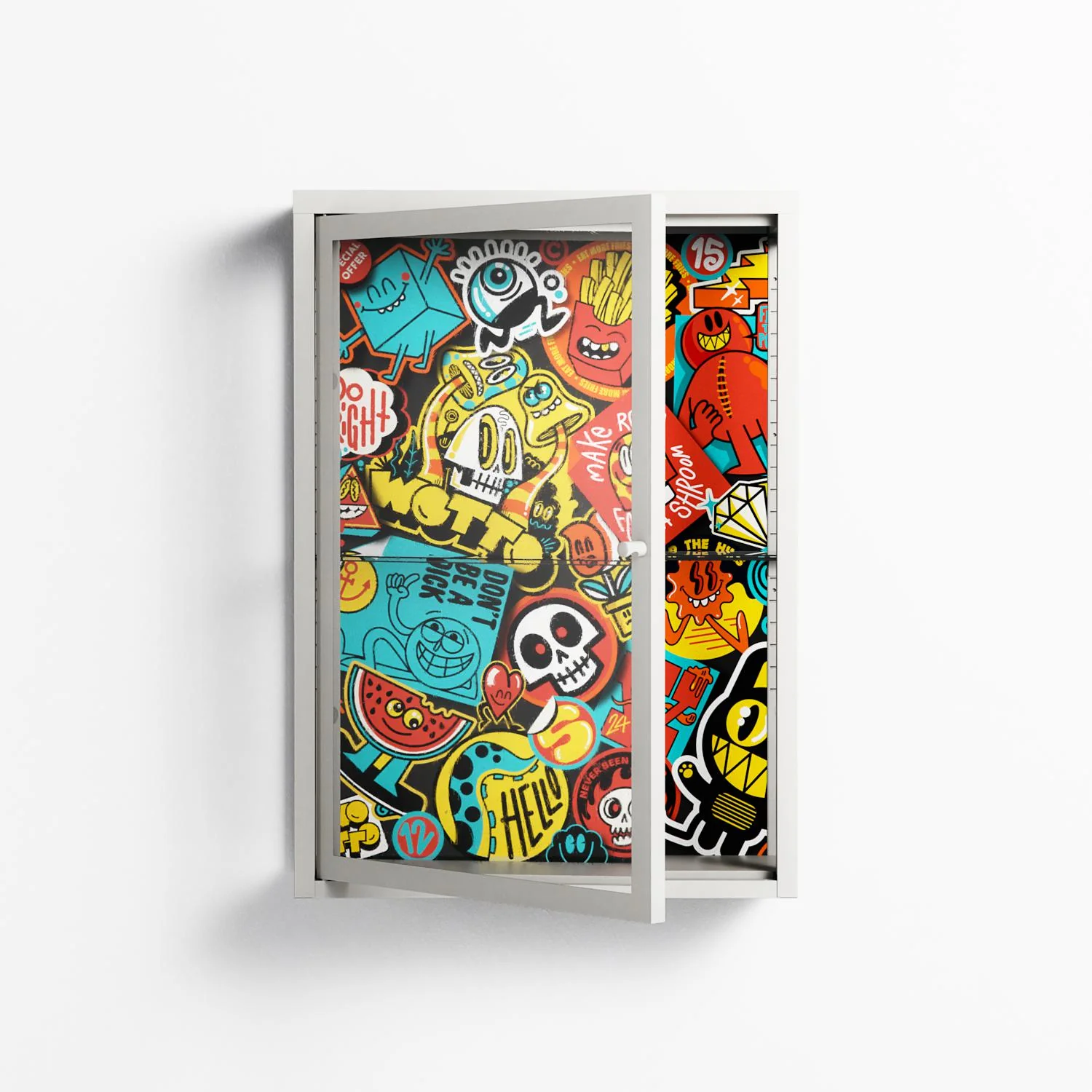 All The Stickers - Wall Cabinet - Craig Watkins - Chalk - Clear glass - Image 2