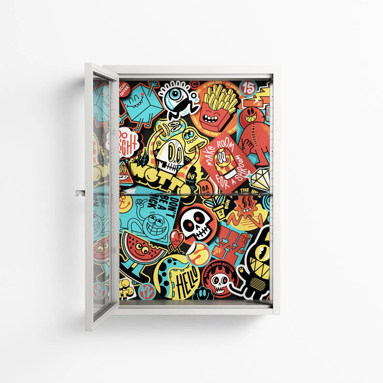 All The Stickers - Wall Cabinet - Craig Watkins - Chalk - Clear glass - Image 3