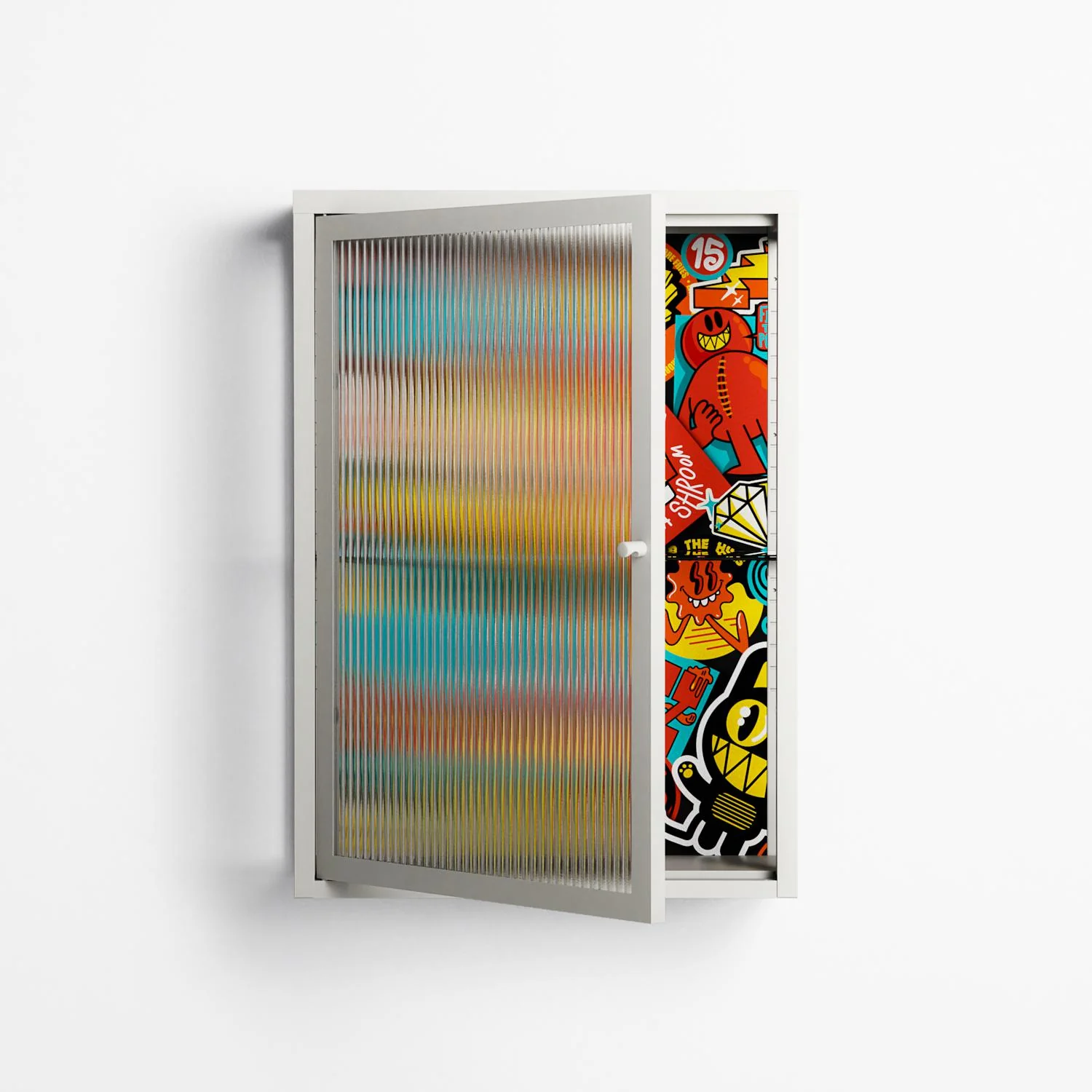 All The Stickers - Wall Cabinet - Craig Watkins - Chalk - Reeded glass - Image 2