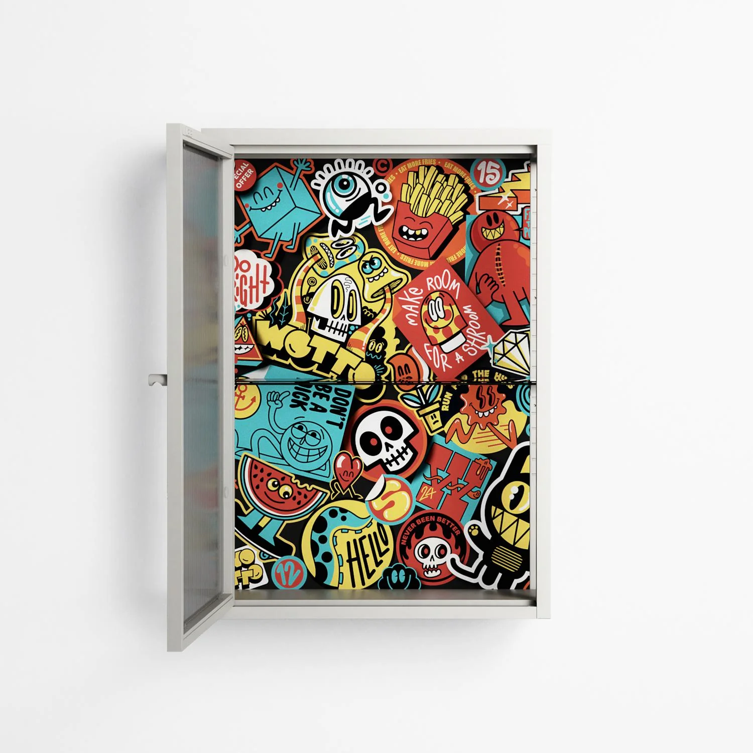 All The Stickers - Wall Cabinet - Craig Watkins - Chalk - Reeded glass - Image 3