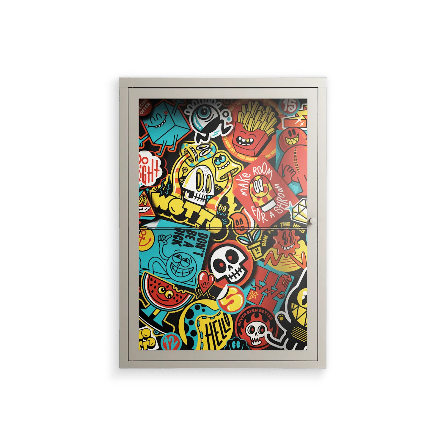 All The Stickers - Wall Cabinet - Craig Watkins - Pebble - Clear glass