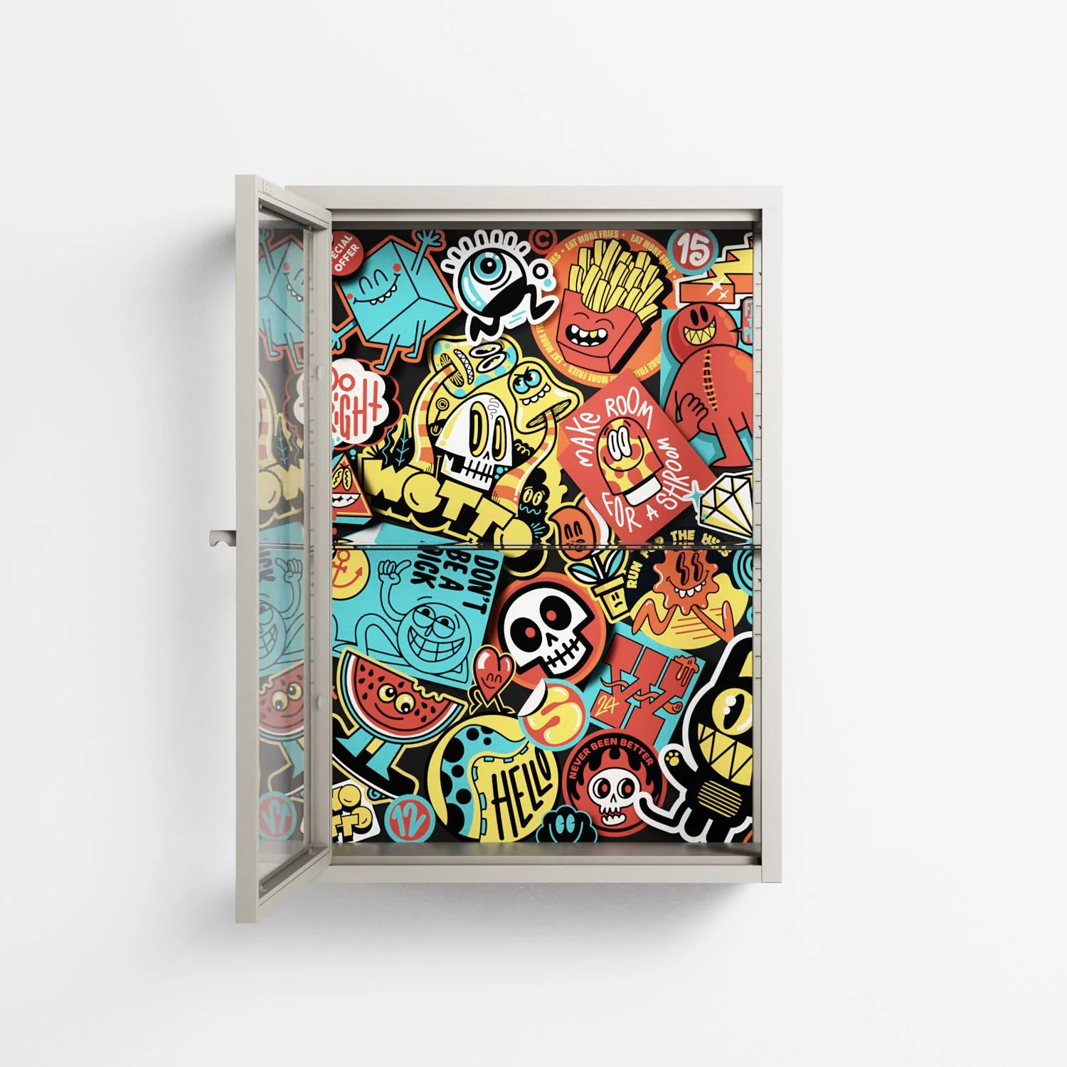 All The Stickers - Wall Cabinet - Craig Watkins - Pebble - Clear glass - Image 3