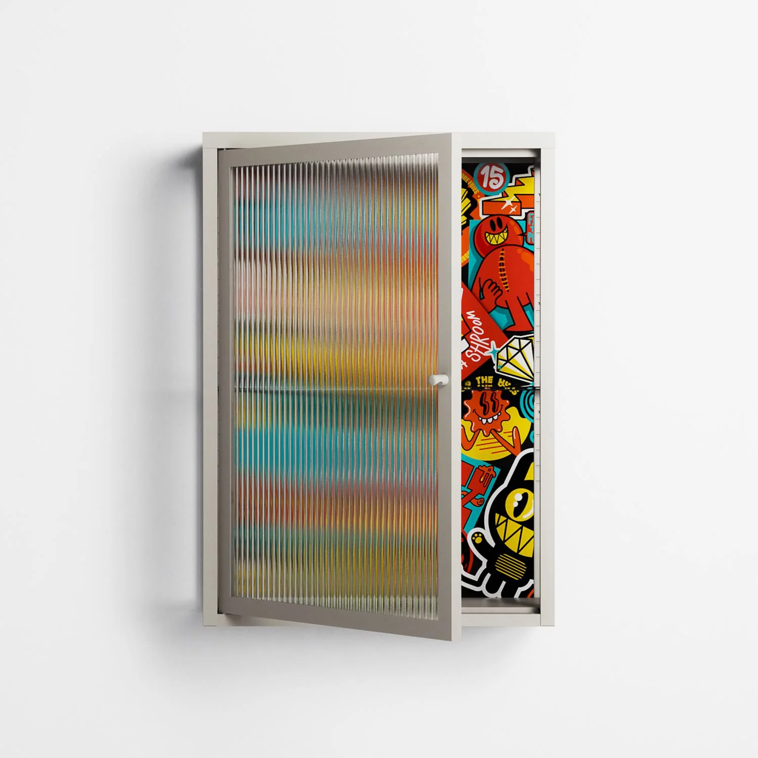 All The Stickers - Wall Cabinet - Craig Watkins - Pebble - Reeded glass - Image 2
