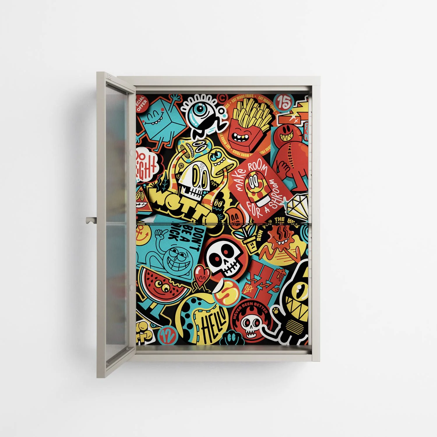 All The Stickers - Wall Cabinet - Craig Watkins - Pebble - Reeded glass - Image 3