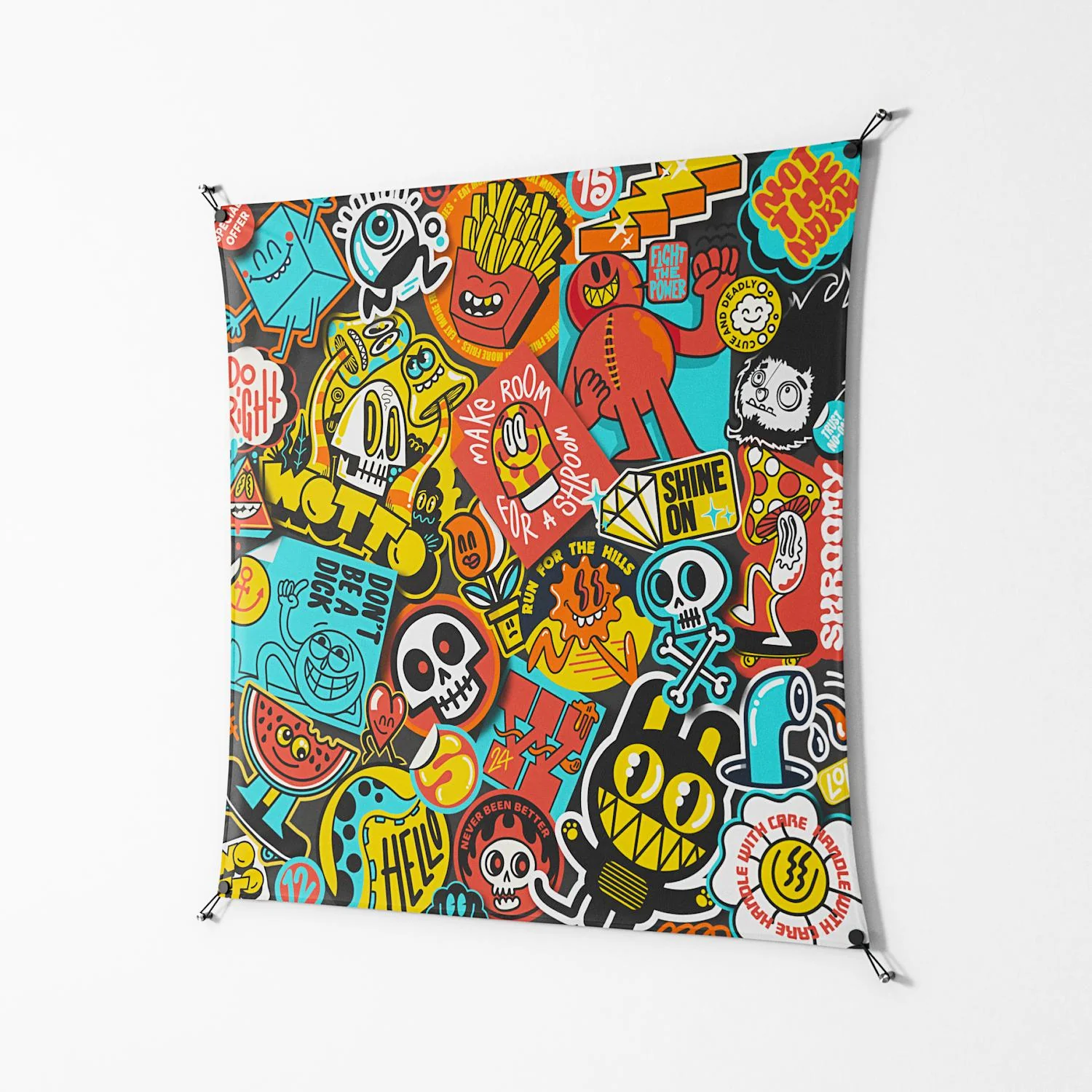 All The Stickers - Work On Wall - Craig Watkins - Black - 140 x 140 cm - Image 2