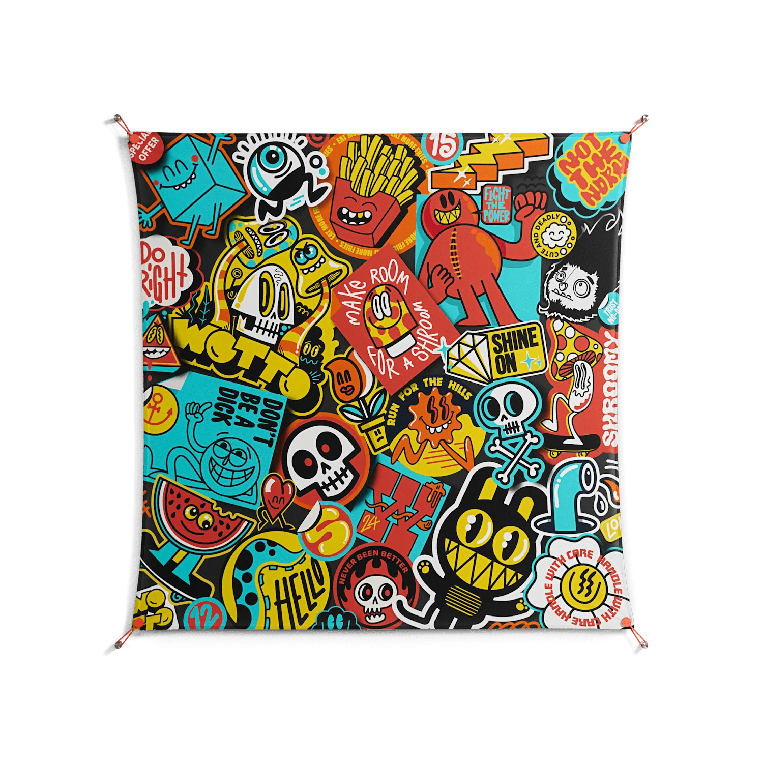 All The Stickers - Work On Wall - Craig Watkins - Orange - 140 x 140 cm