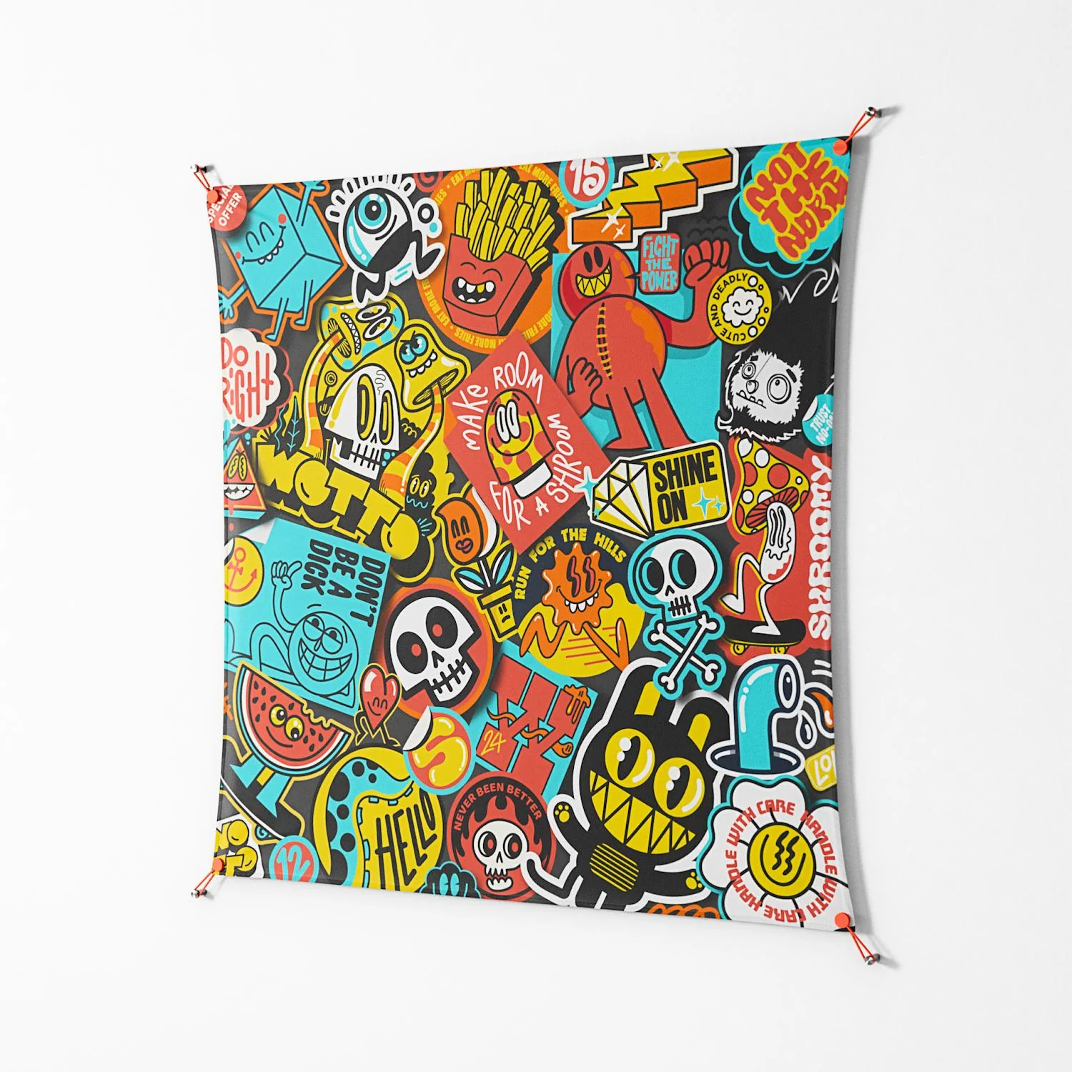 All The Stickers - Work On Wall - Craig Watkins - Orange - 140 x 140 cm - Image 2