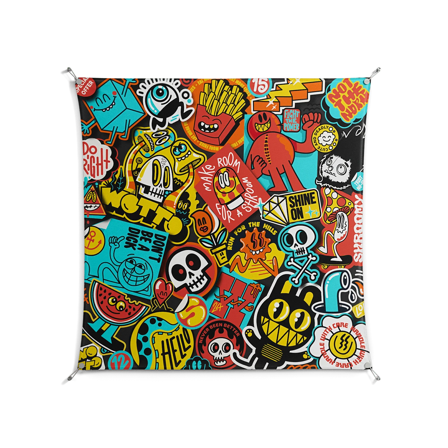All The Stickers - Work On Wall - Craig Watkins - Silver - 140 x 140 cm