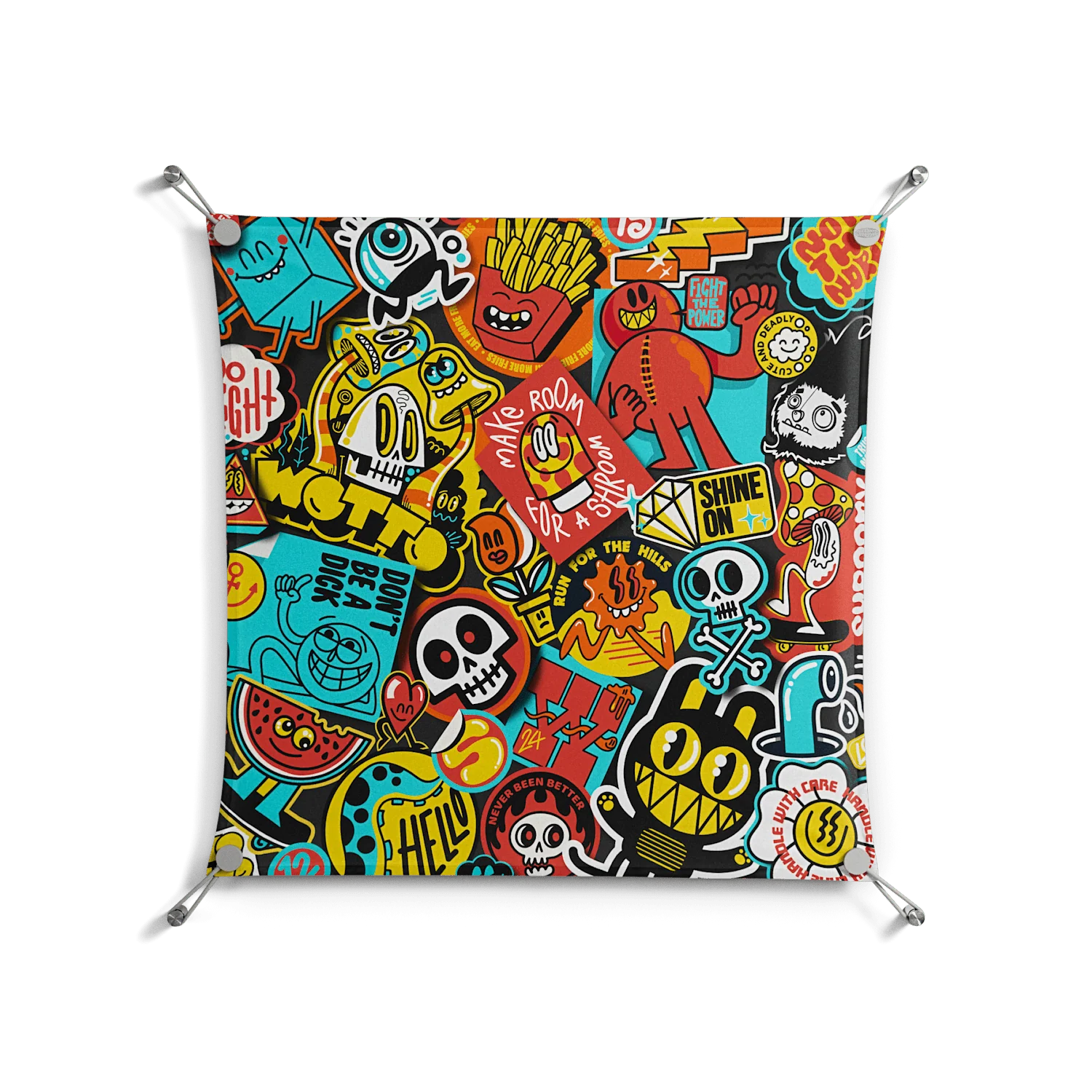All The Stickers - Work On Wall - Craig Watkins - Silver - 70 x 70 cm