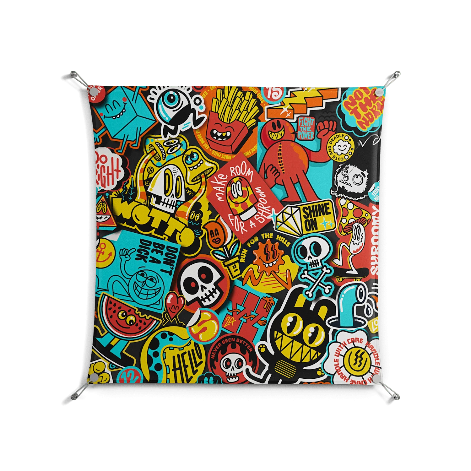 All The Stickers - Work On Wall - Craig Watkins - Silver - 90 x 90 cm