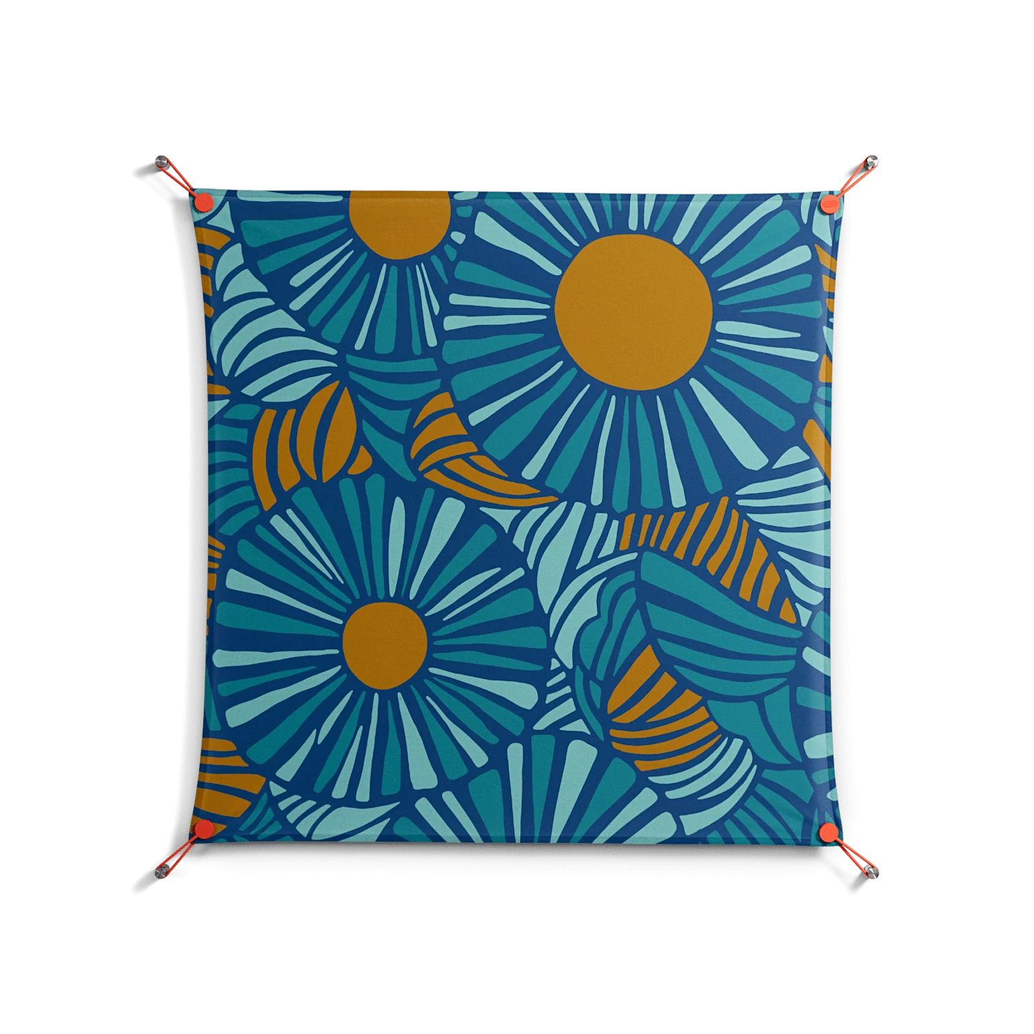 Bellis Bounty Blue - Work On Wall - Amy Suther - Orange - 90 x 90 cm
