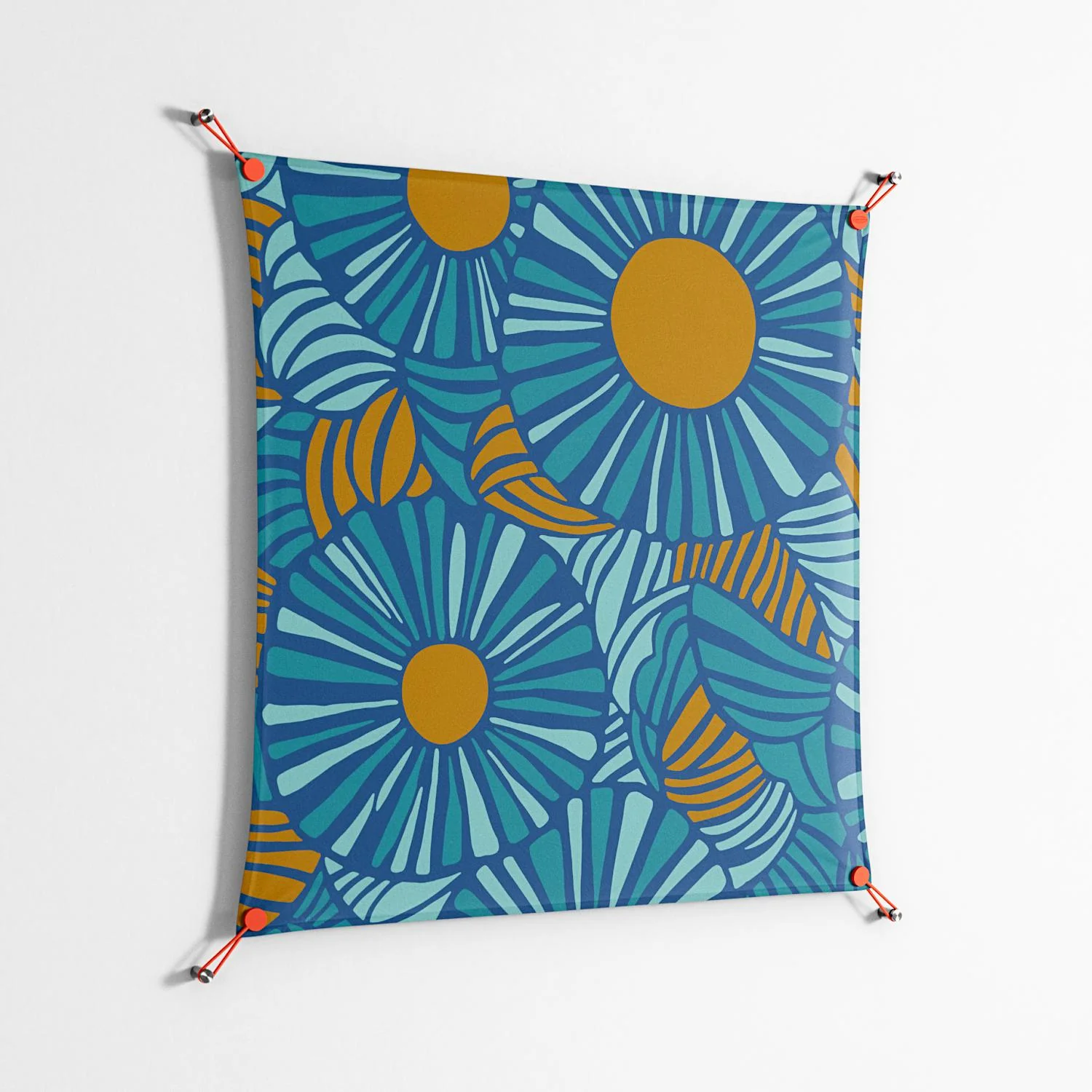 Bellis Bounty Blue - Work On Wall - Amy Suther - Orange - 90 x 90 cm - Image 2