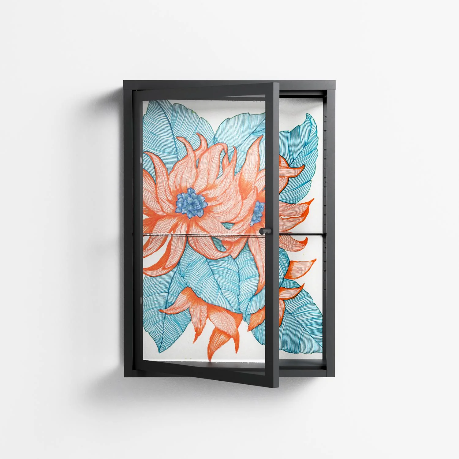 Big Orange Blooms 2 - Wall Cabinet - Katie O’Shea - Antracite - Clear glass - Image 2