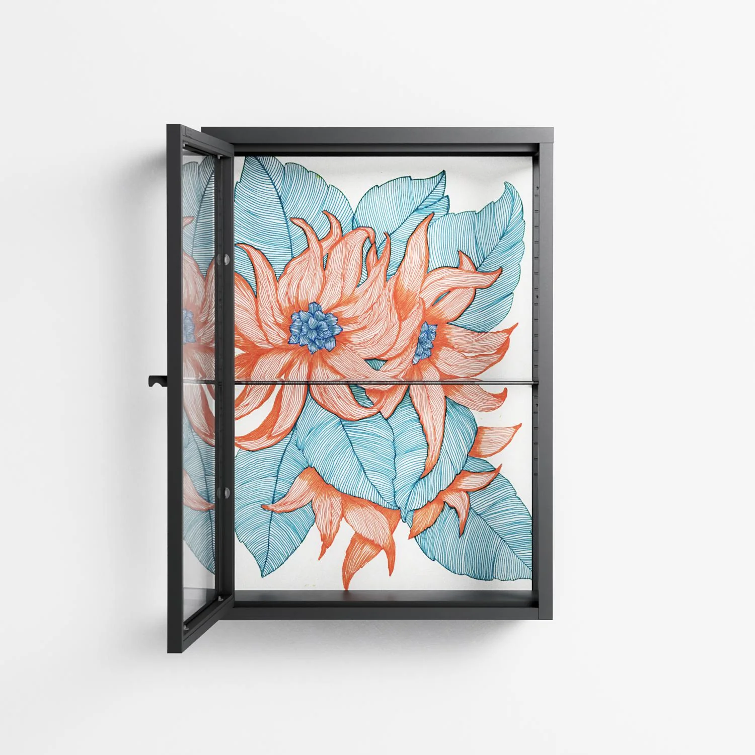 Big Orange Blooms 2 - Wall Cabinet - Katie O’Shea - Antracite - Clear glass - Image 3