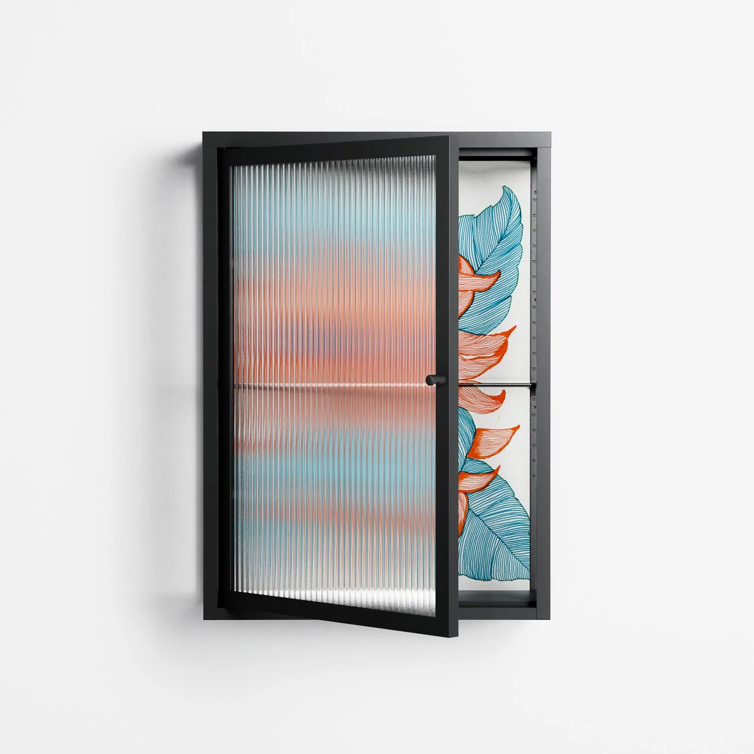 Big Orange Blooms 2 - Wall Cabinet - Katie O’Shea - Antracite - Reeded glass - Image 2