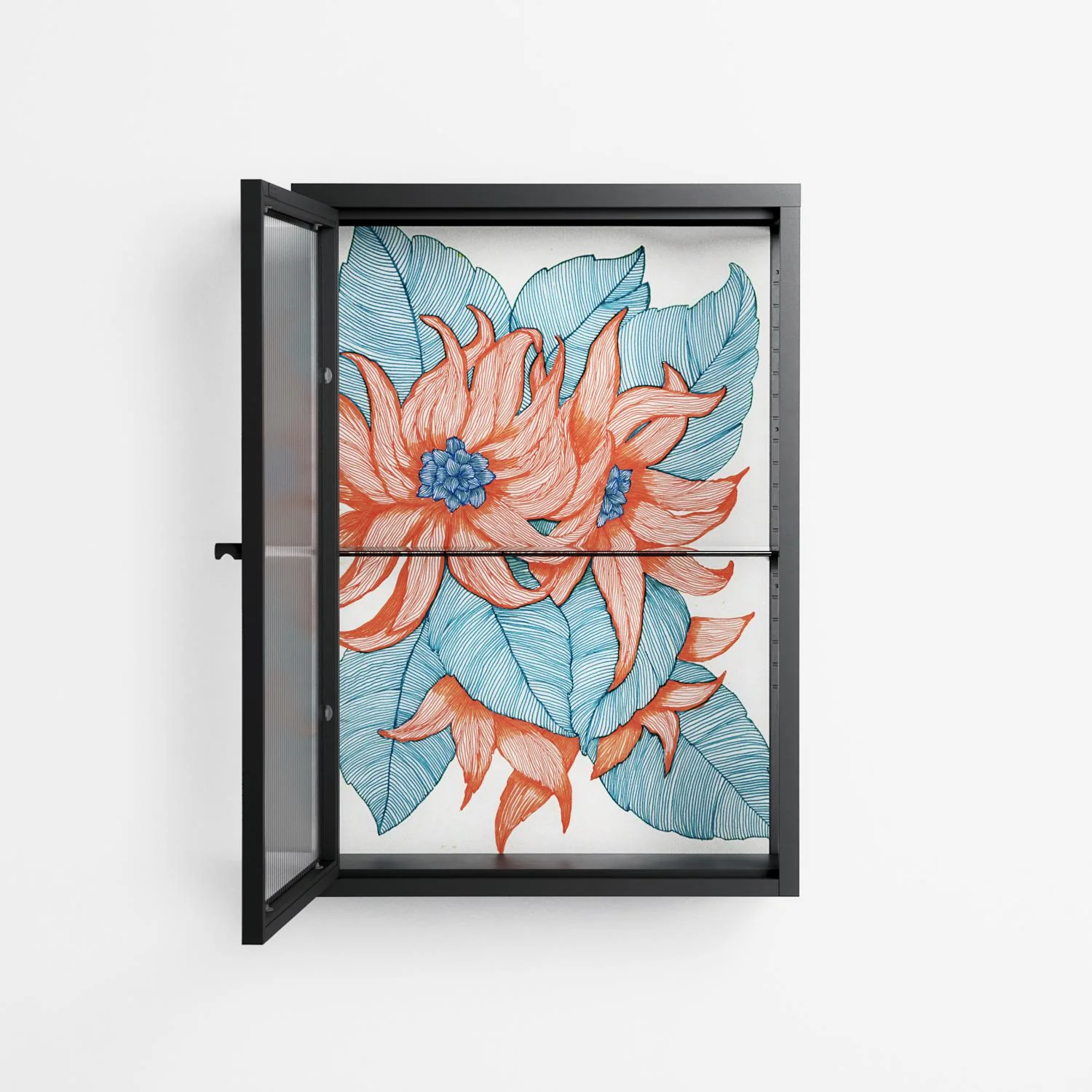 Big Orange Blooms 2 - Wall Cabinet - Katie O’Shea - Antracite - Reeded glass - Image 3