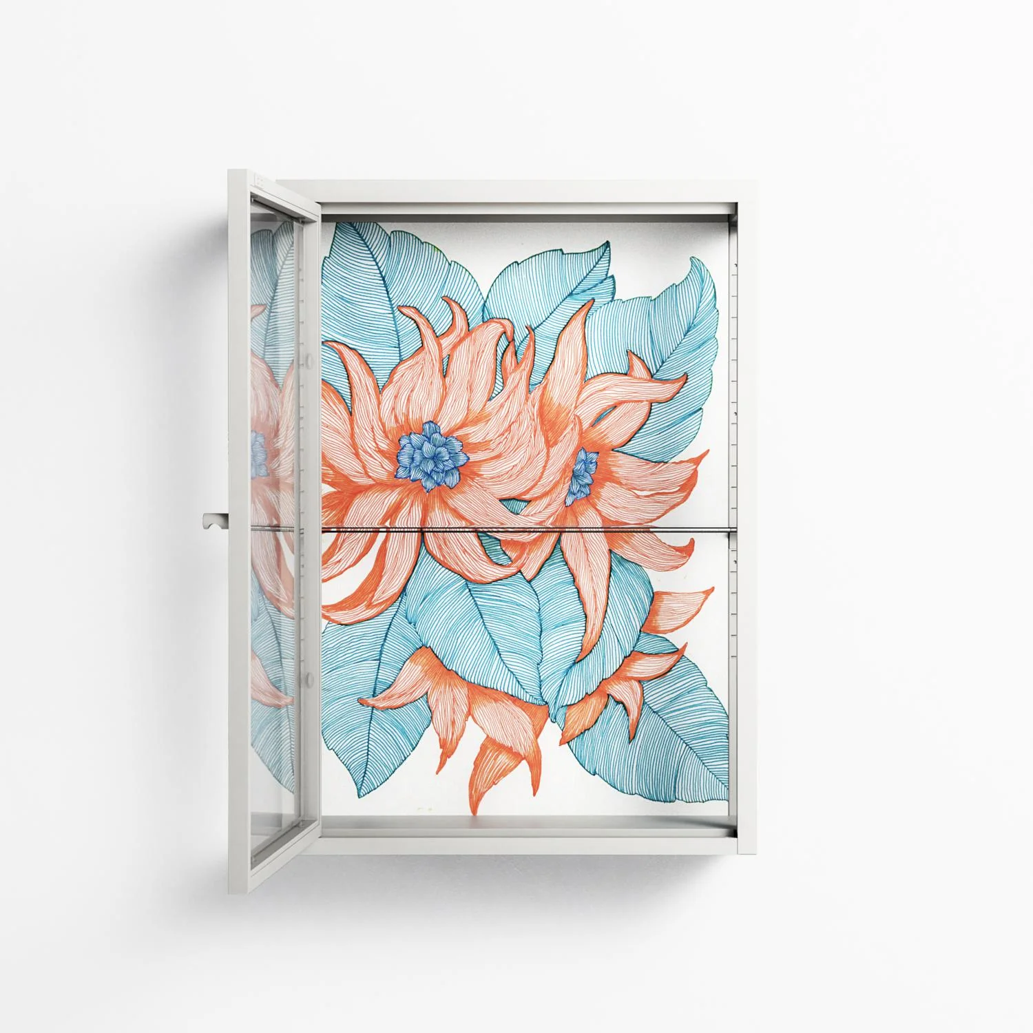 Big Orange Blooms 2 - Wall Cabinet - Katie O’Shea - Chalk - Clear glass - Image 3