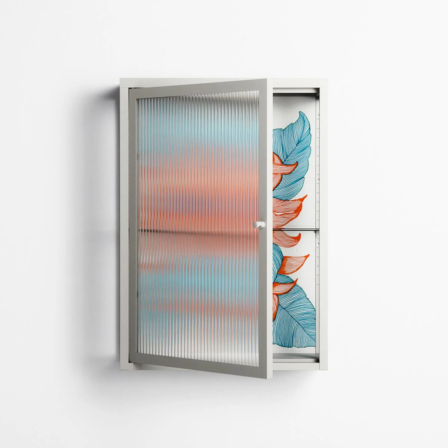 Big Orange Blooms 2 - Wall Cabinet - Katie O’Shea - Chalk - Reeded glass - Image 2