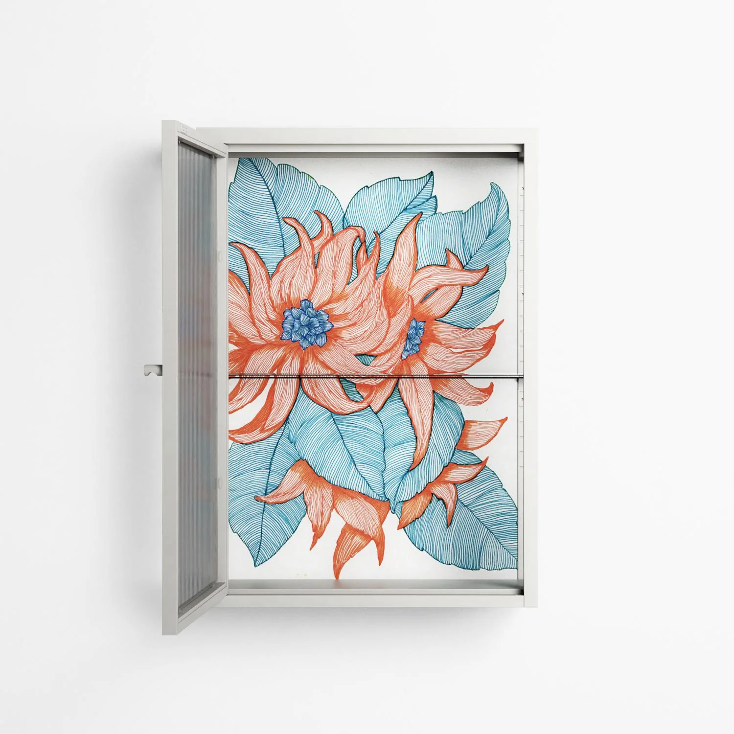 Big Orange Blooms 2 - Wall Cabinet - Katie O’Shea - Chalk - Reeded glass - Image 3