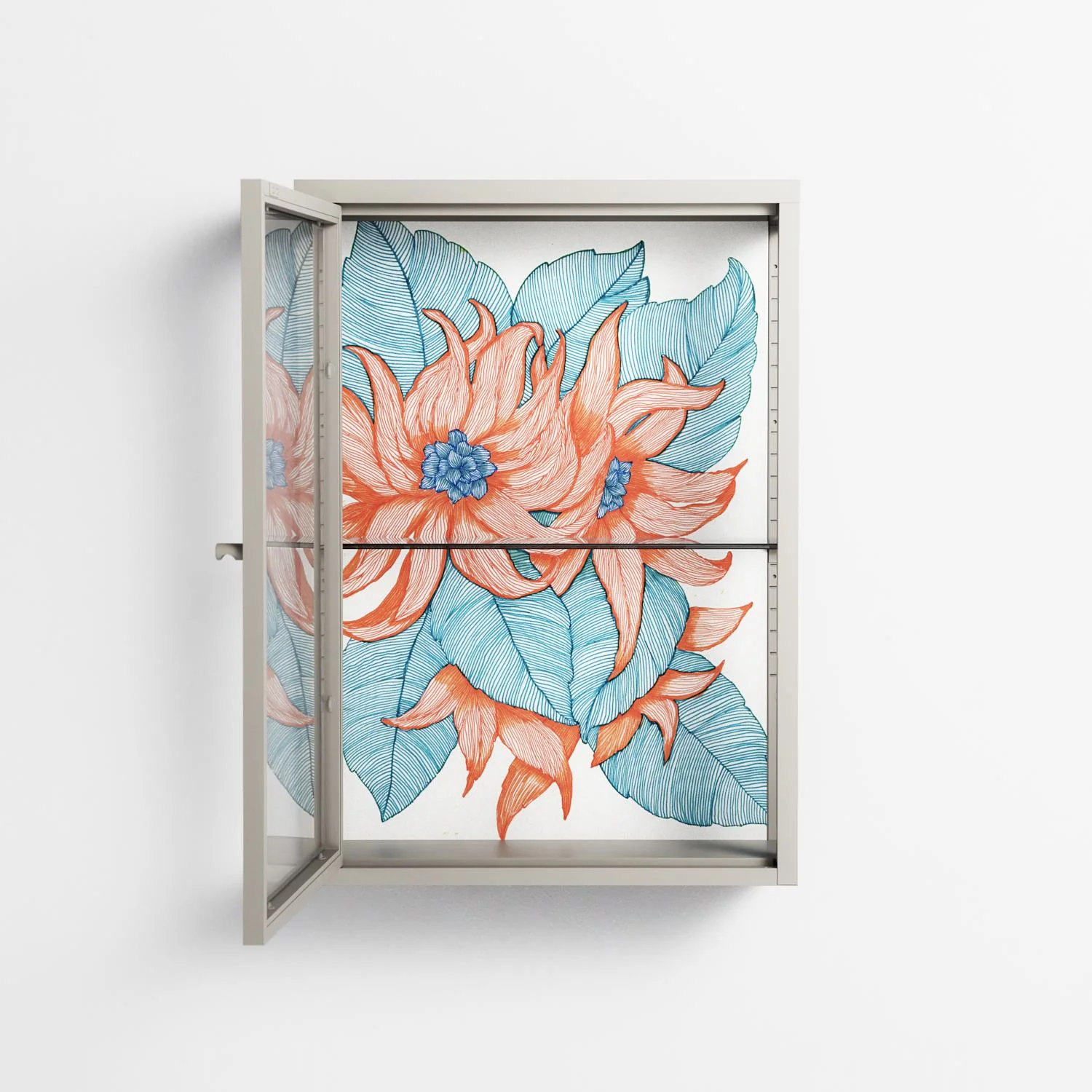 Big Orange Blooms 2 - Wall Cabinet - Katie O’Shea - Pebble - Clear glass - Image 3