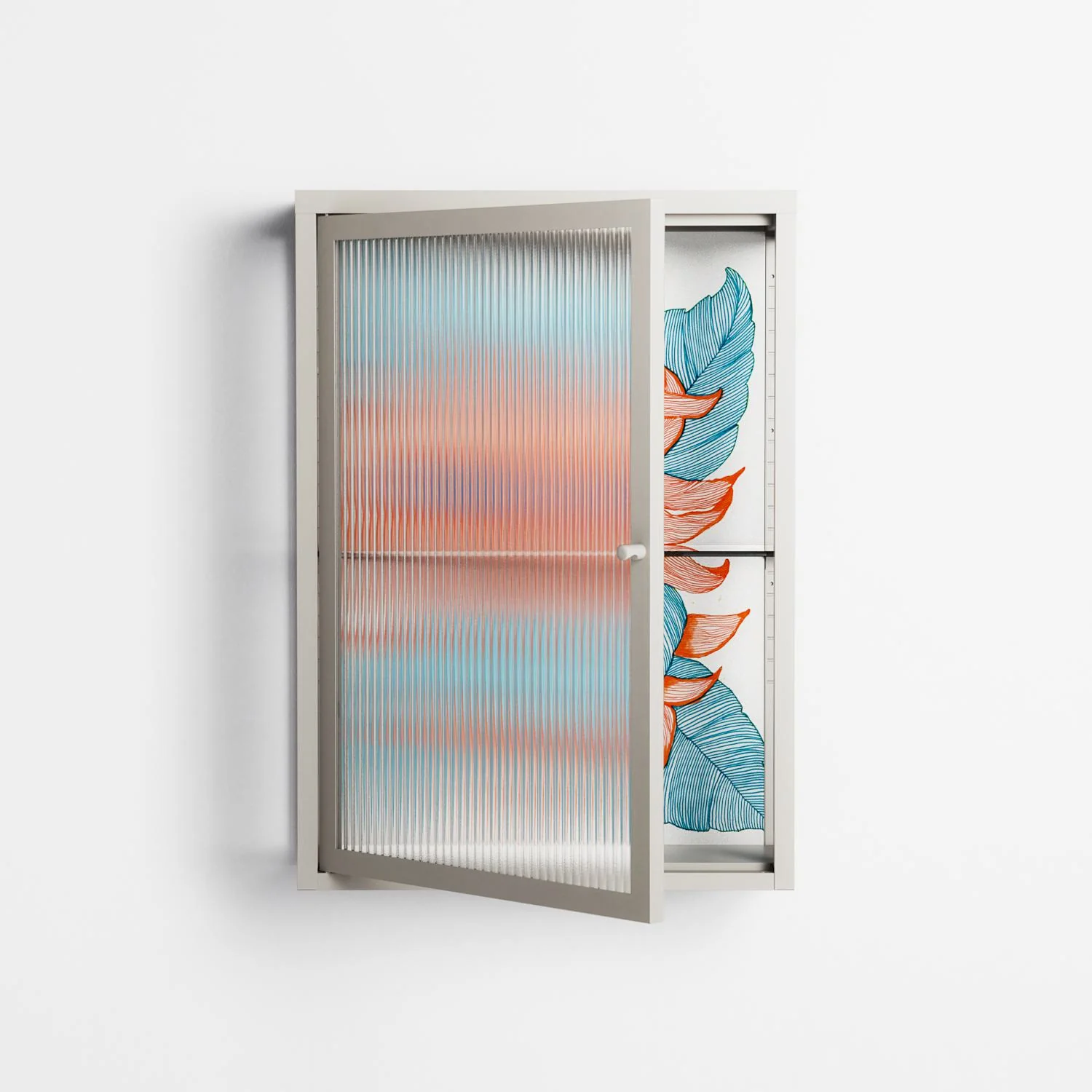 Big Orange Blooms 2 - Wall Cabinet - Katie O’Shea - Pebble - Reeded glass - Image 2