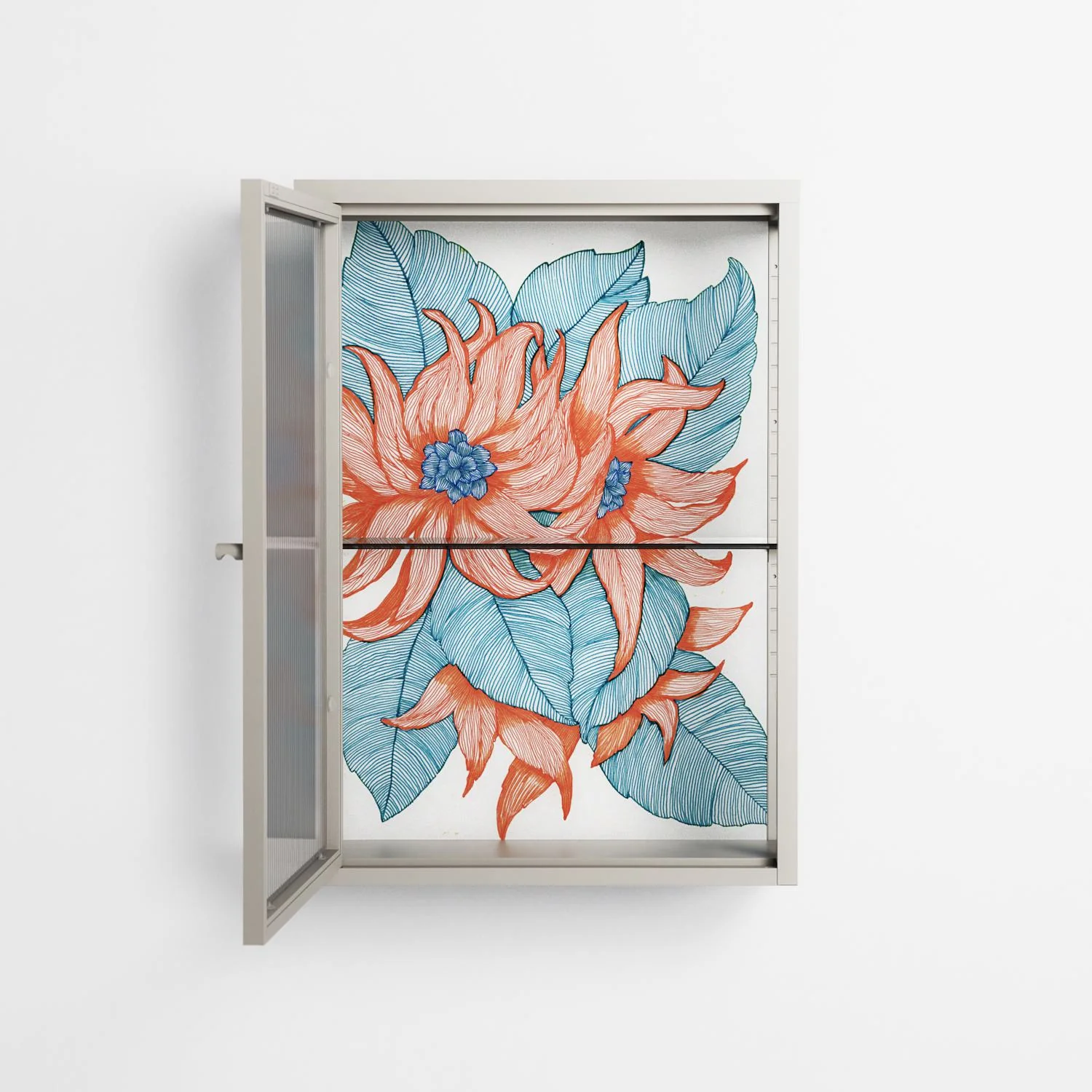 Big Orange Blooms 2 - Wall Cabinet - Katie O’Shea - Pebble - Reeded glass - Image 3