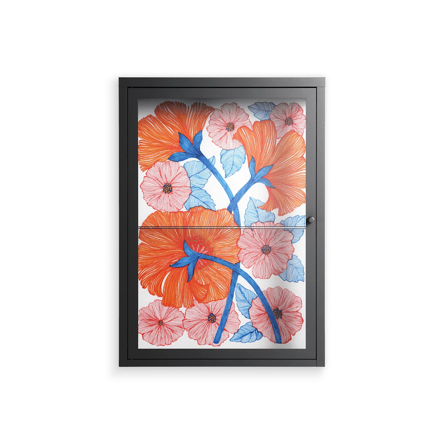 Big Orange Blooms - Wall Cabinet - Katie O’Shea - Antracite - Clear glass