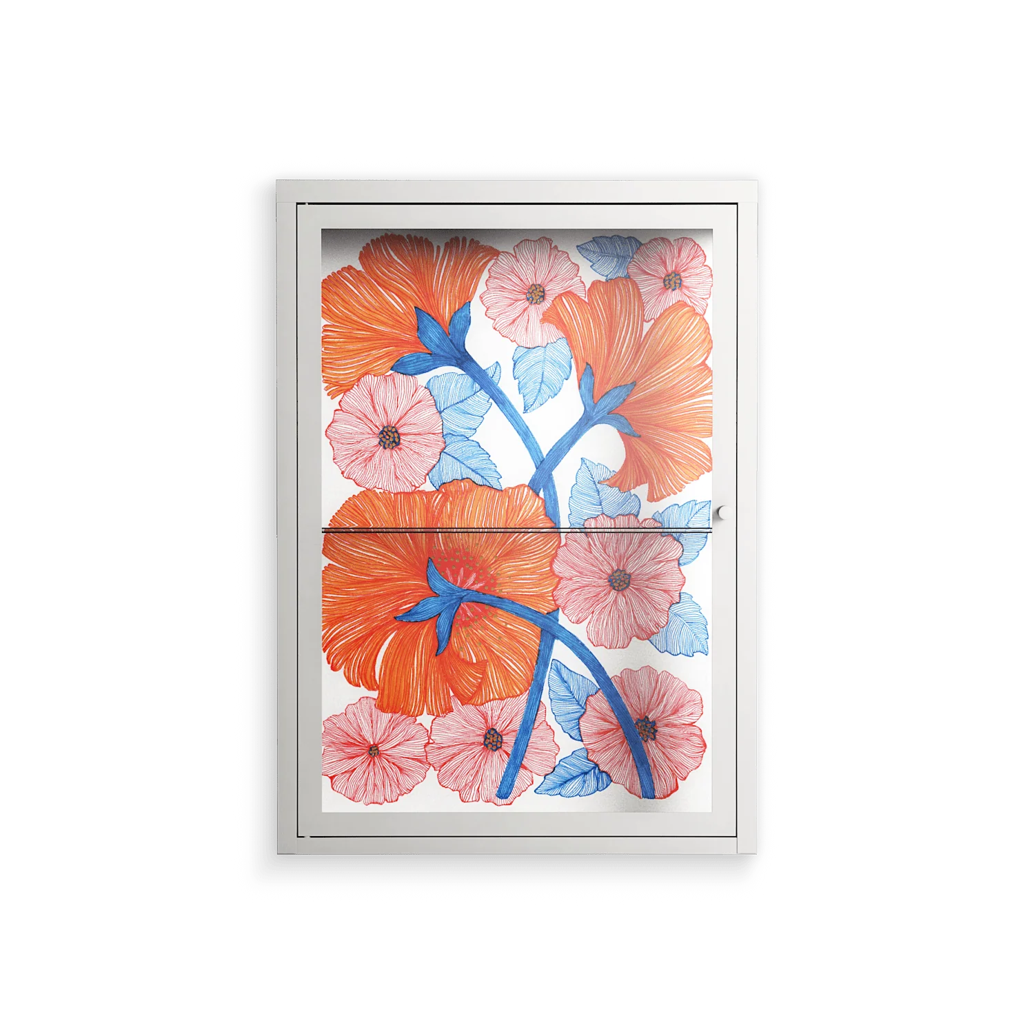 Big Orange Blooms - Wall Cabinet - Katie O’Shea - Chalk - Clear glass