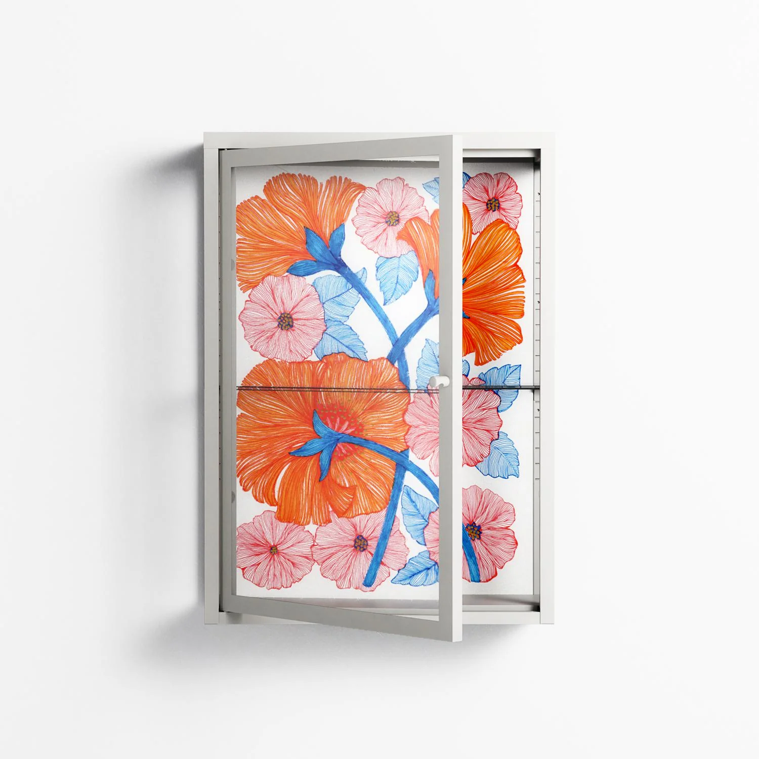 Big Orange Blooms - Wall Cabinet - Katie O’Shea - Chalk - Clear glass - Image 2