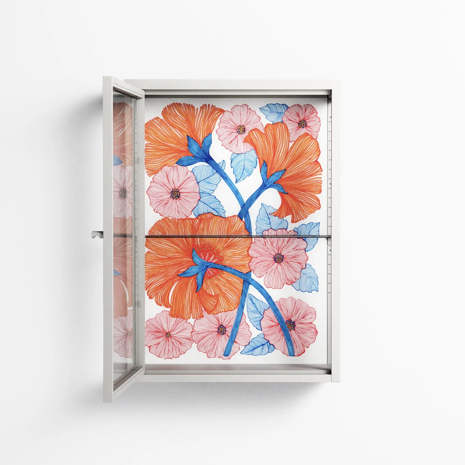 Big Orange Blooms - Wall Cabinet - Katie O’Shea - Chalk - Clear glass - Image 3