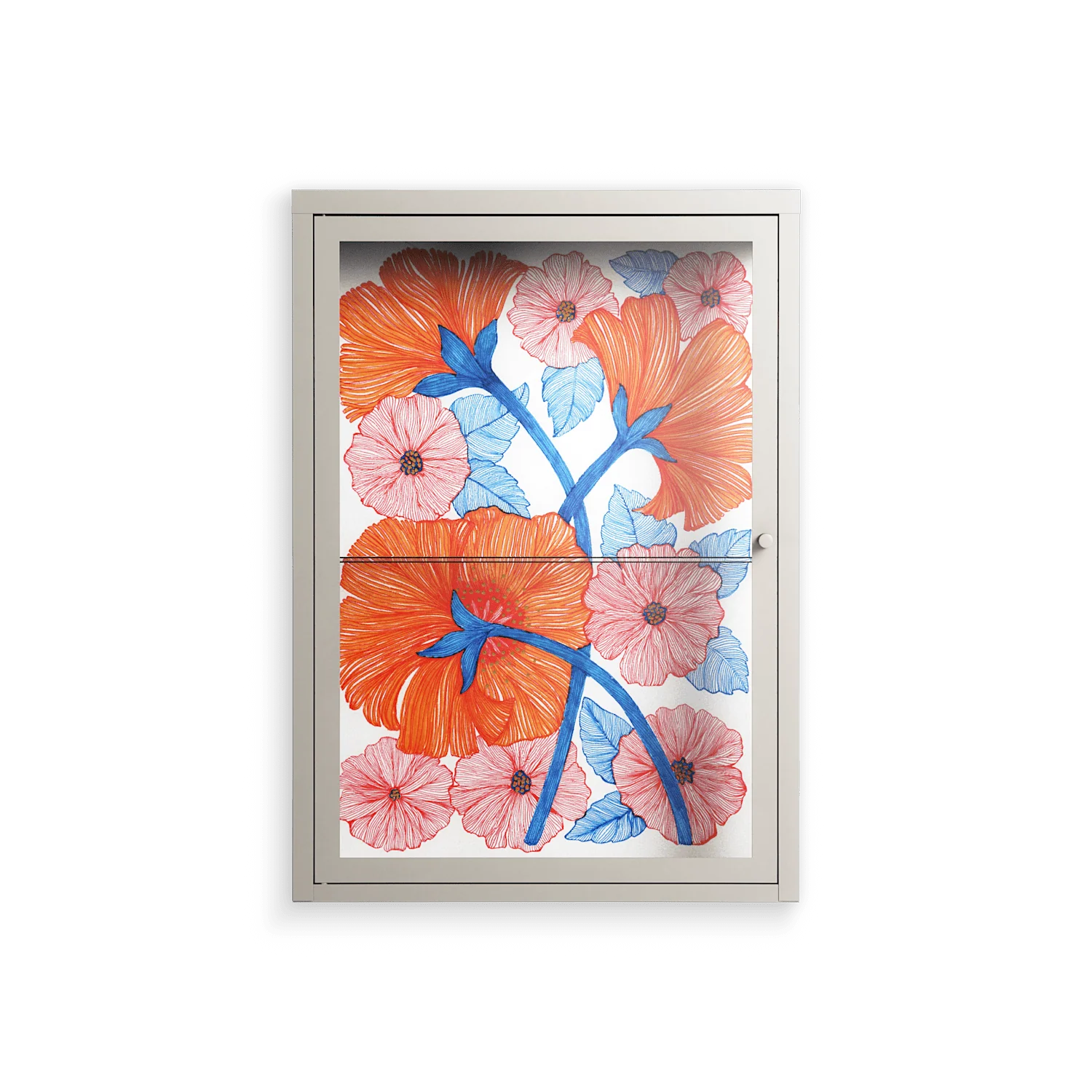 Big Orange Blooms - Wall Cabinet - Katie O’Shea - Pebble - Clear glass