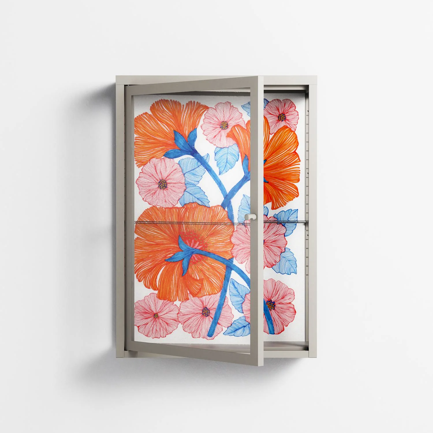 Big Orange Blooms - Wall Cabinet - Katie O’Shea - Pebble - Clear glass - Image 2