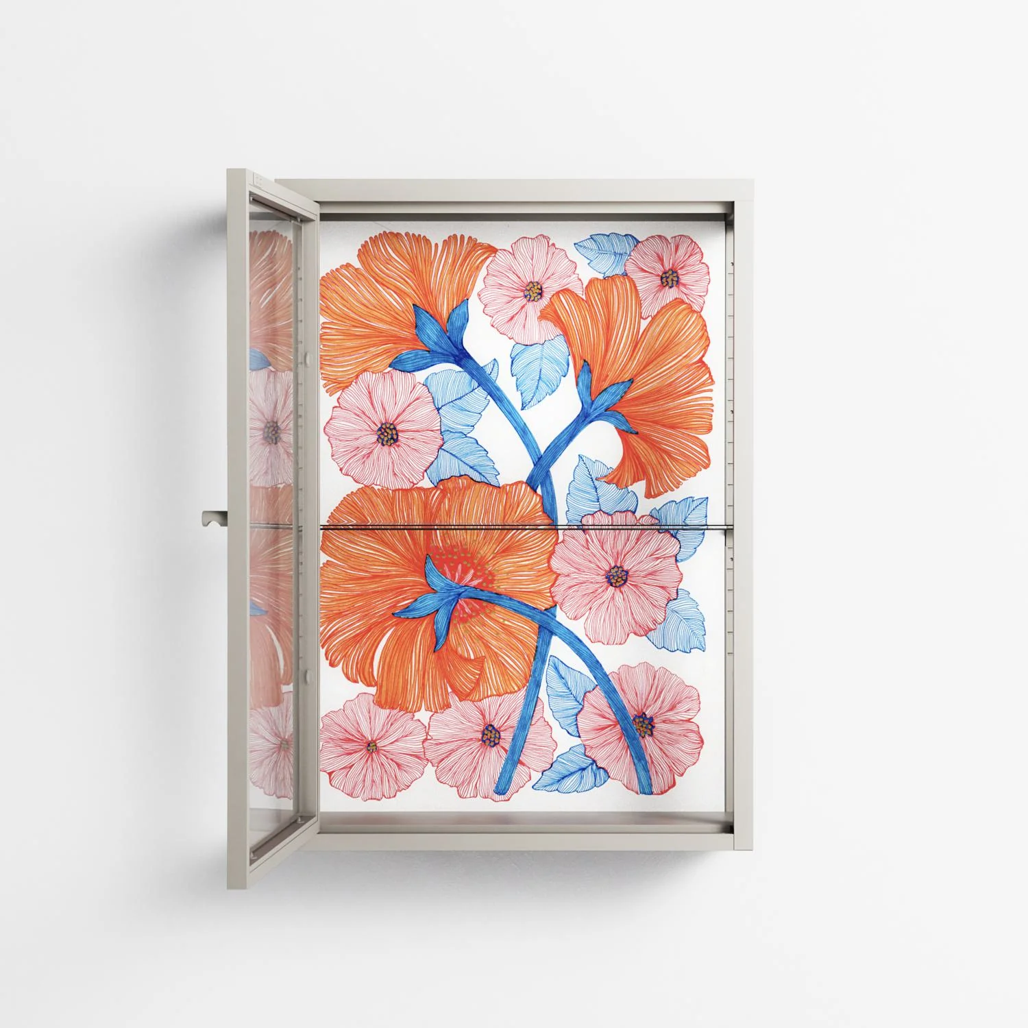 Big Orange Blooms - Wall Cabinet - Katie O’Shea - Pebble - Clear glass - Image 3