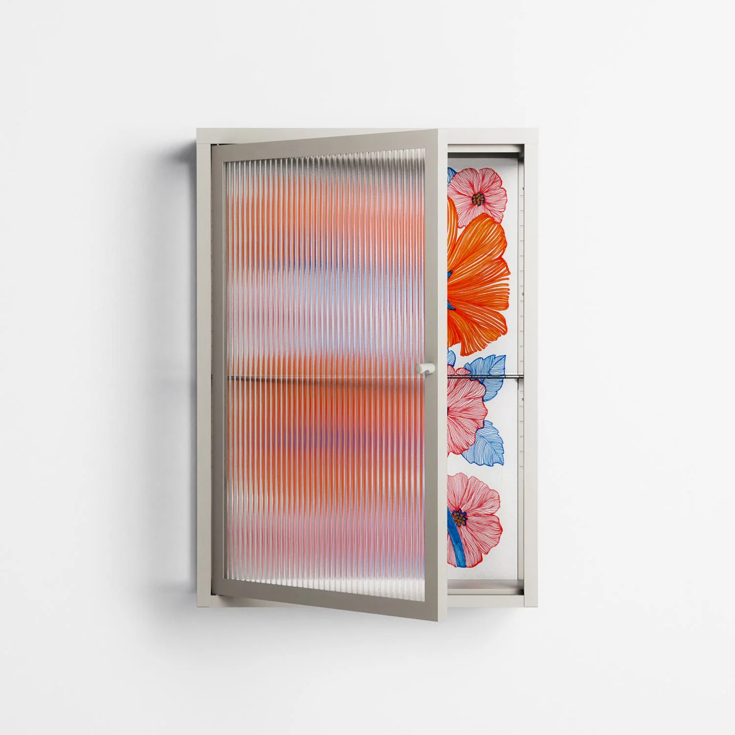 Big Orange Blooms - Wall Cabinet - Katie O’Shea - Pebble - Reeded glass - Image 2