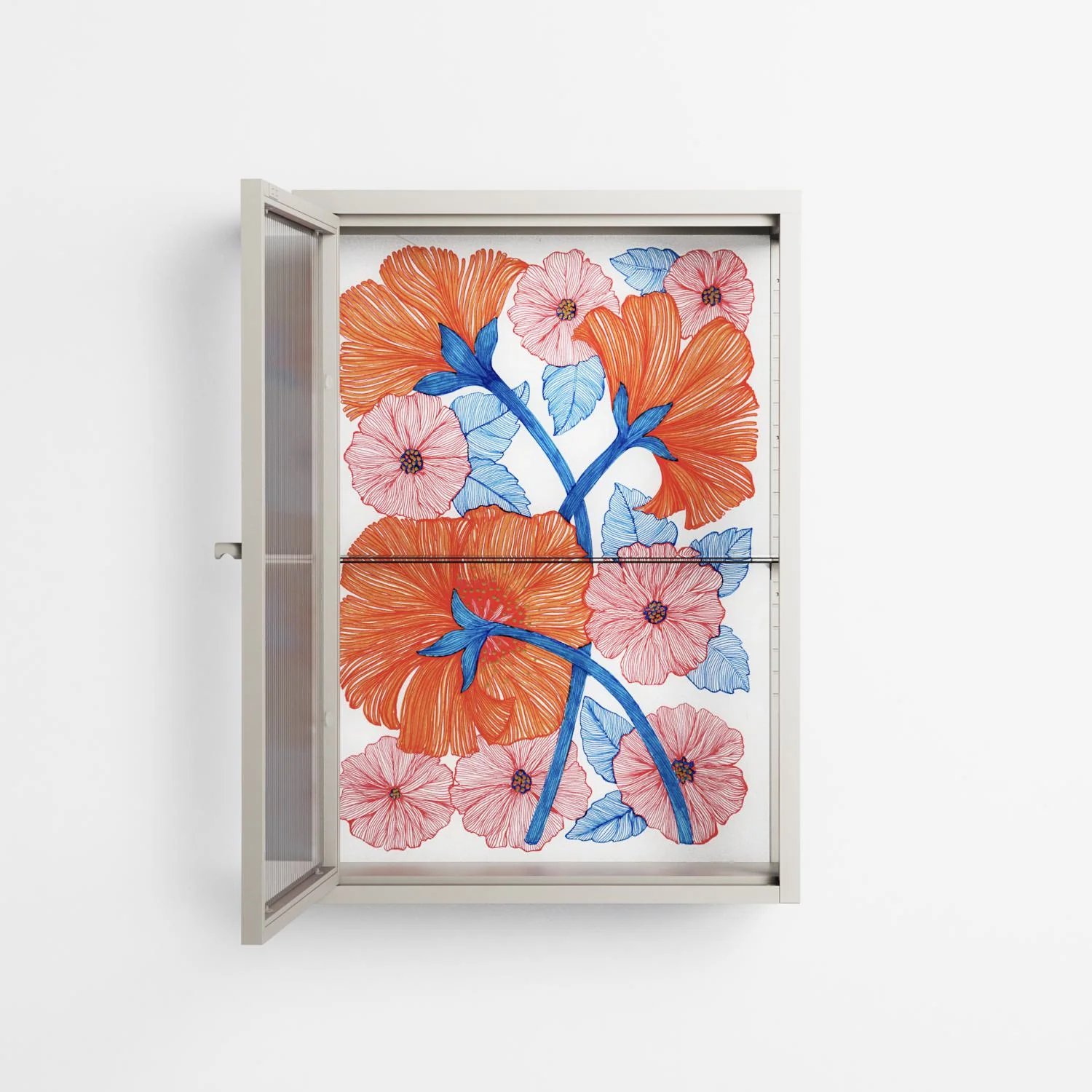 Big Orange Blooms - Wall Cabinet - Katie O’Shea - Pebble - Reeded glass - Image 3